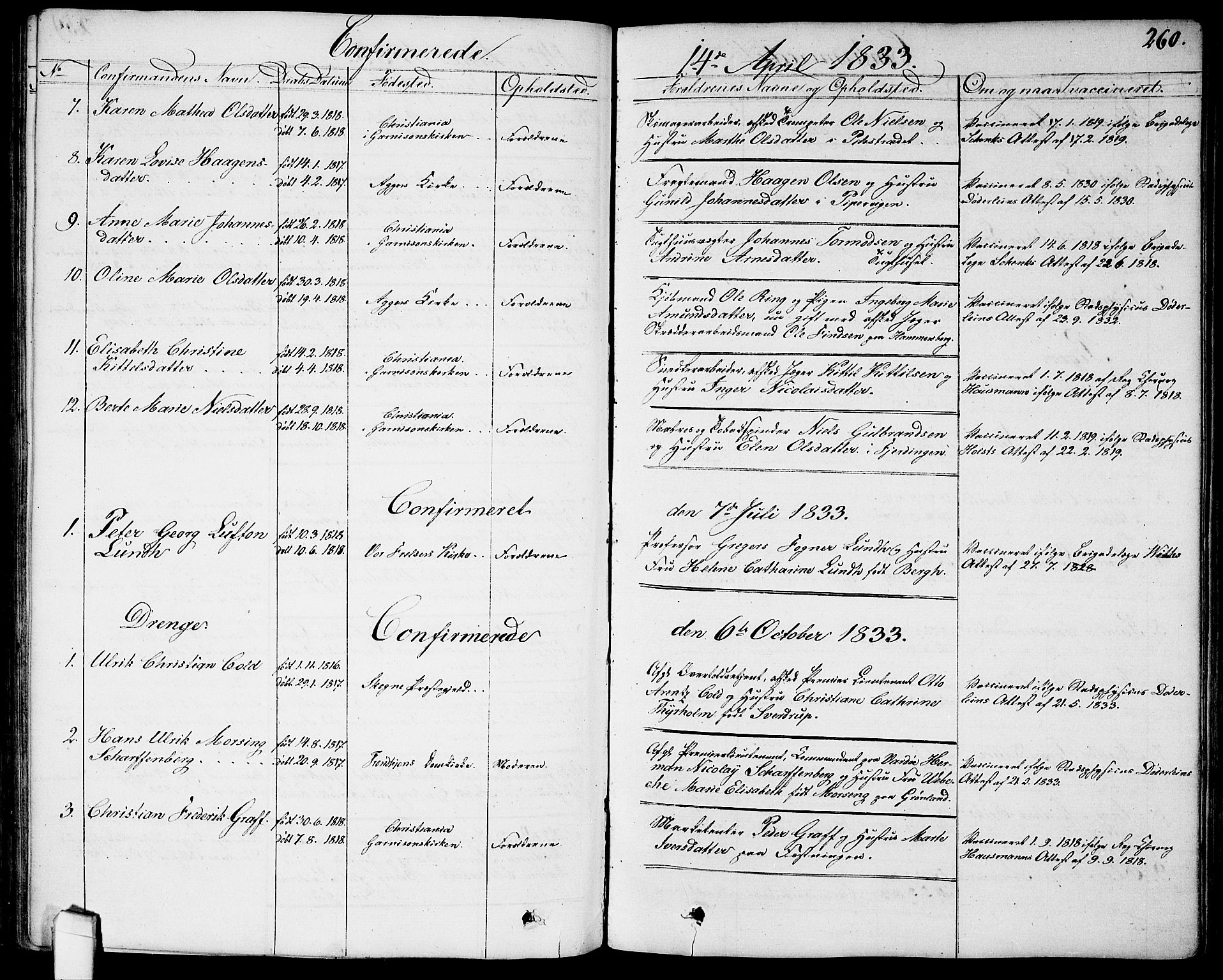 Garnisonsmenigheten Kirkebøker, AV/SAO-A-10846/G/Ga/L0004: Parish register (copy) no. 4, 1828-1840, p. 260