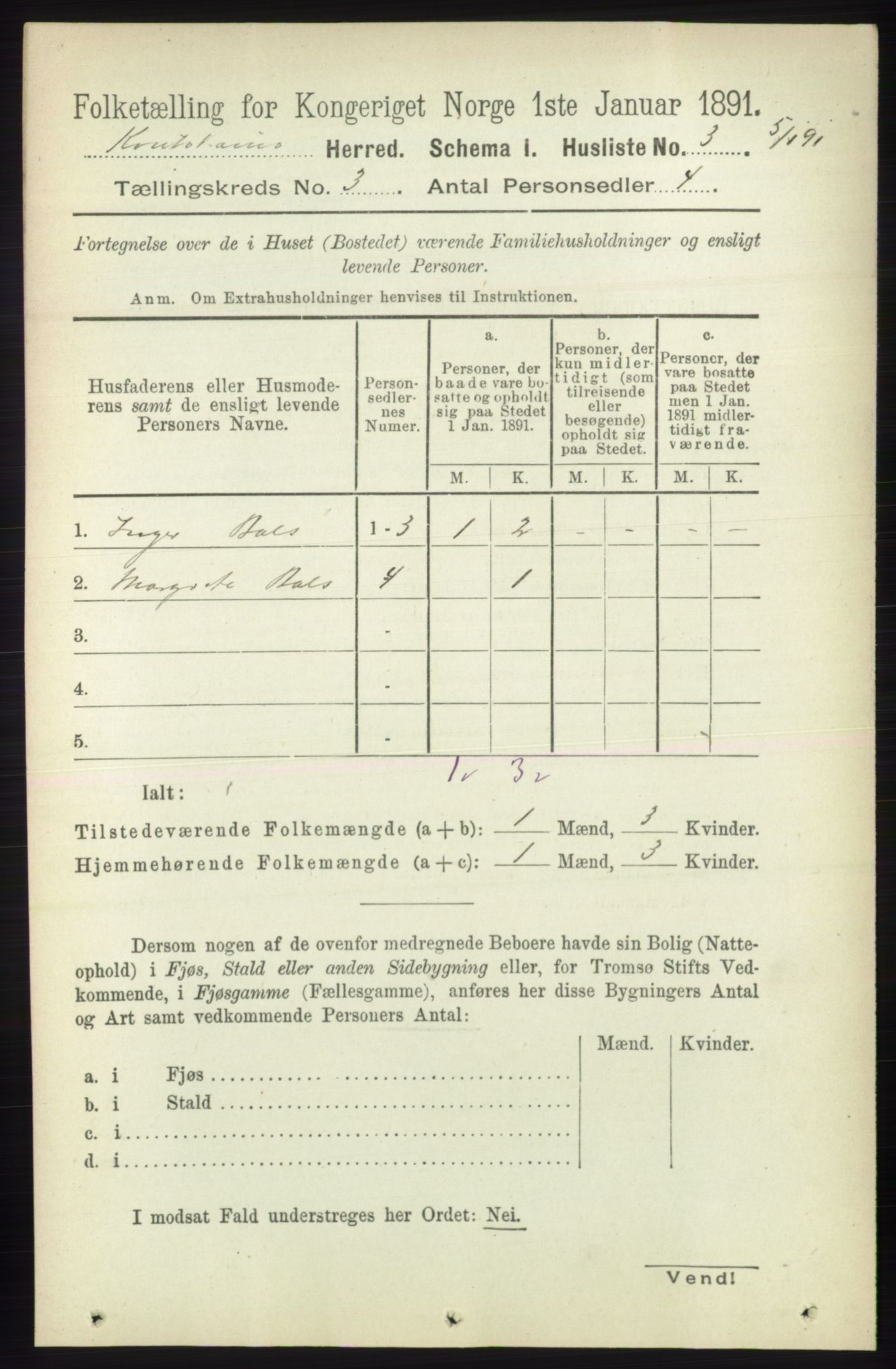 RA, 1891 census for 2011 Kautokeino, 1891, p. 649