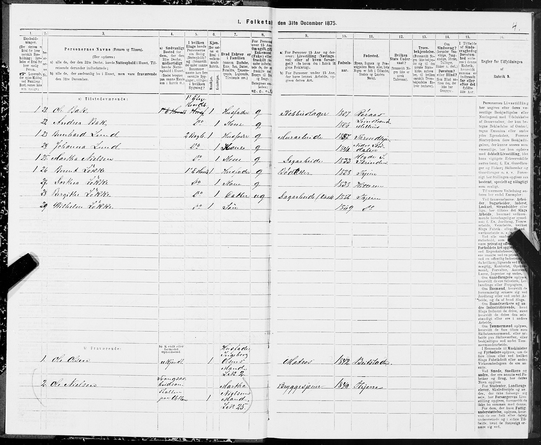 SAT, 1875 census for 1601 Trondheim, 1875, p. 12004