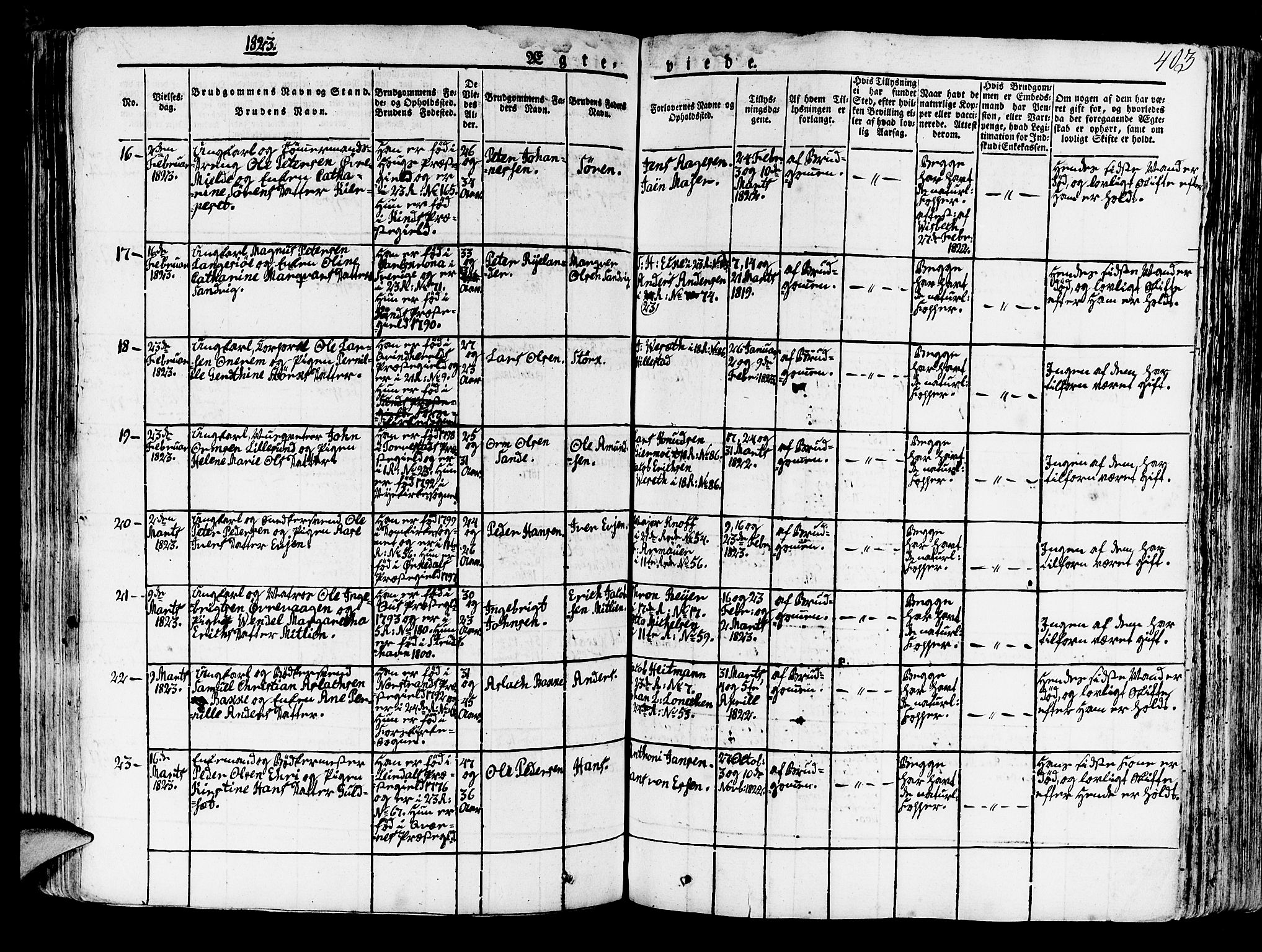 Korskirken sokneprestembete, AV/SAB-A-76101/H/Haa/L0014: Parish register (official) no. A 14, 1823-1835, p. 403