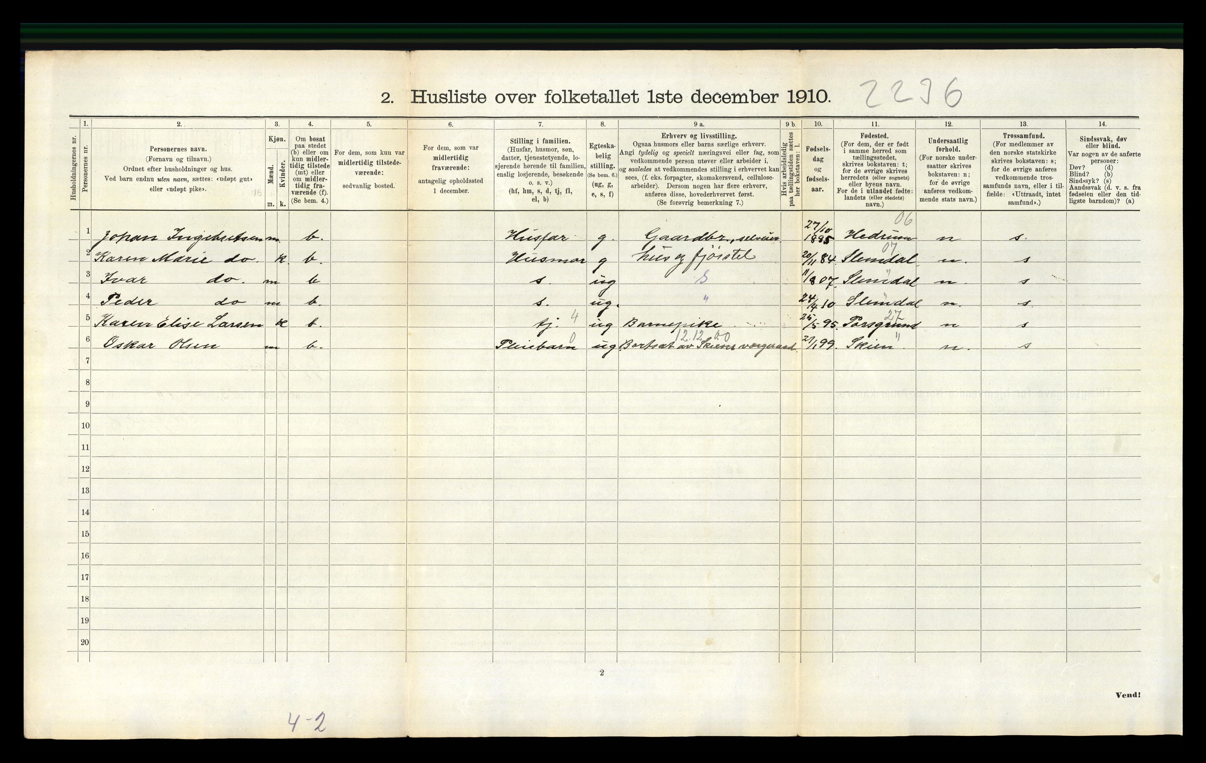 RA, 1910 census for Gjerpen, 1910, p. 2264
