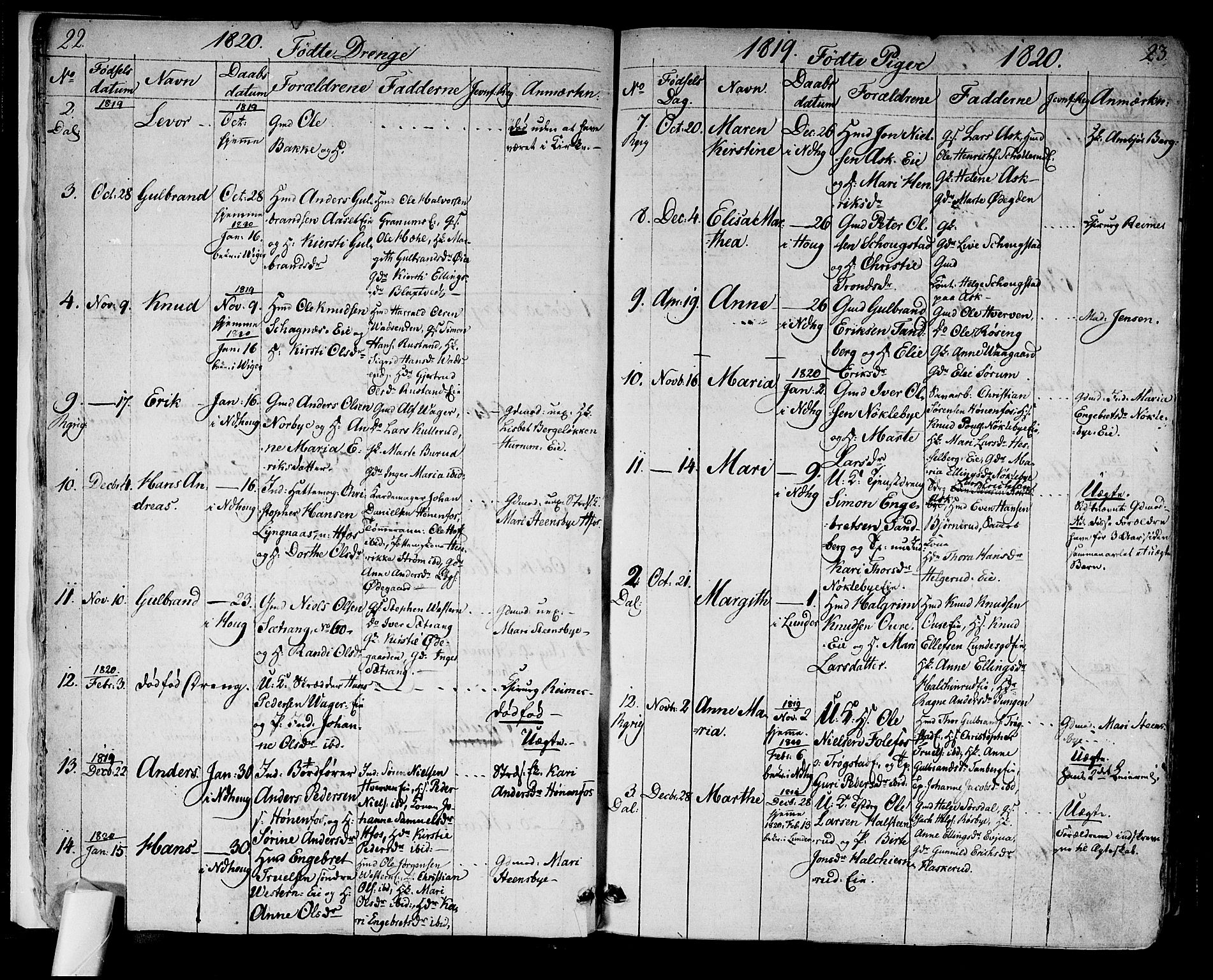 Norderhov kirkebøker, AV/SAKO-A-237/F/Fa/L0009: Parish register (official) no. 9, 1819-1837, p. 22-23