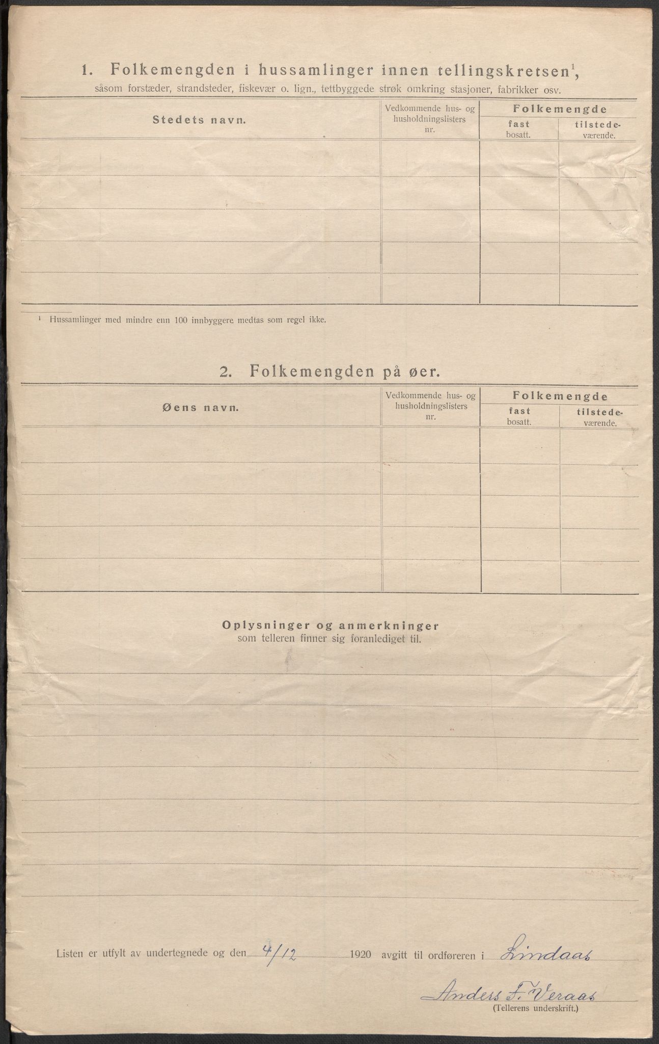 SAB, 1920 census for Lindås, 1920, p. 58