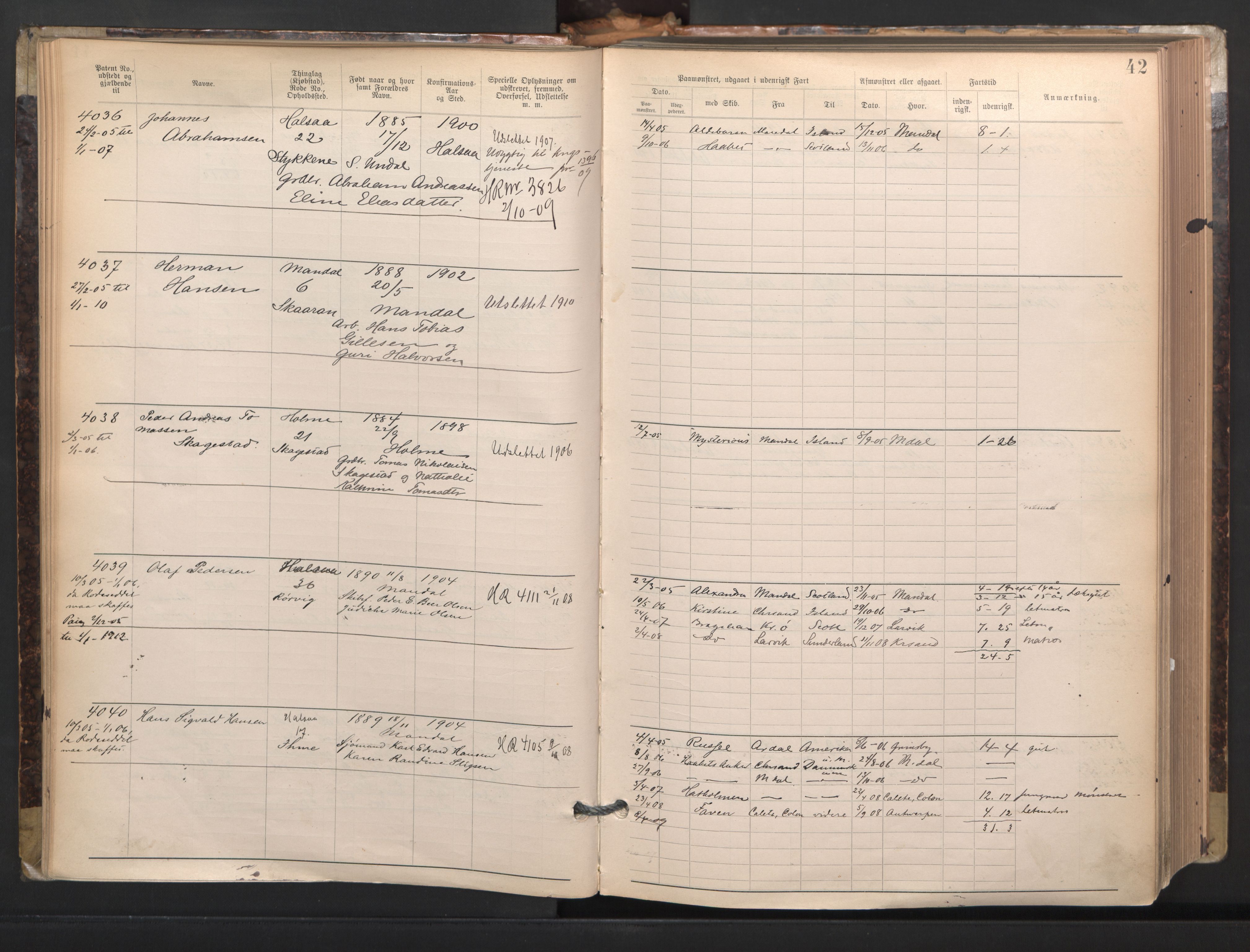 Mandal mønstringskrets, AV/SAK-2031-0016/F/Fa/L0003: Annotasjonsrulle nr 3831-4730 med register, L-5, 1900-1948, p. 66