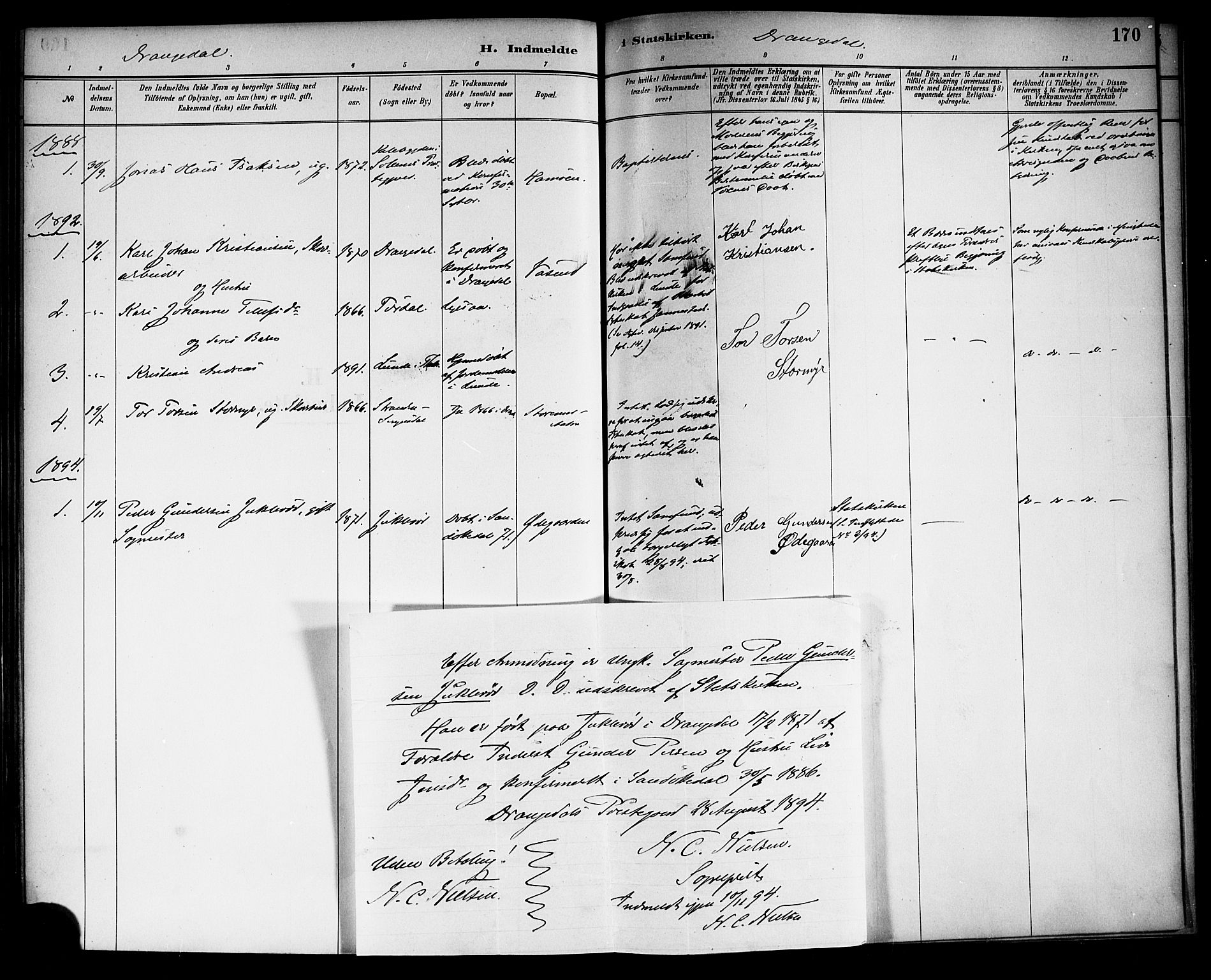 Drangedal kirkebøker, SAKO/A-258/F/Fa/L0011: Parish register (official) no. 11 /1, 1885-1894, p. 170