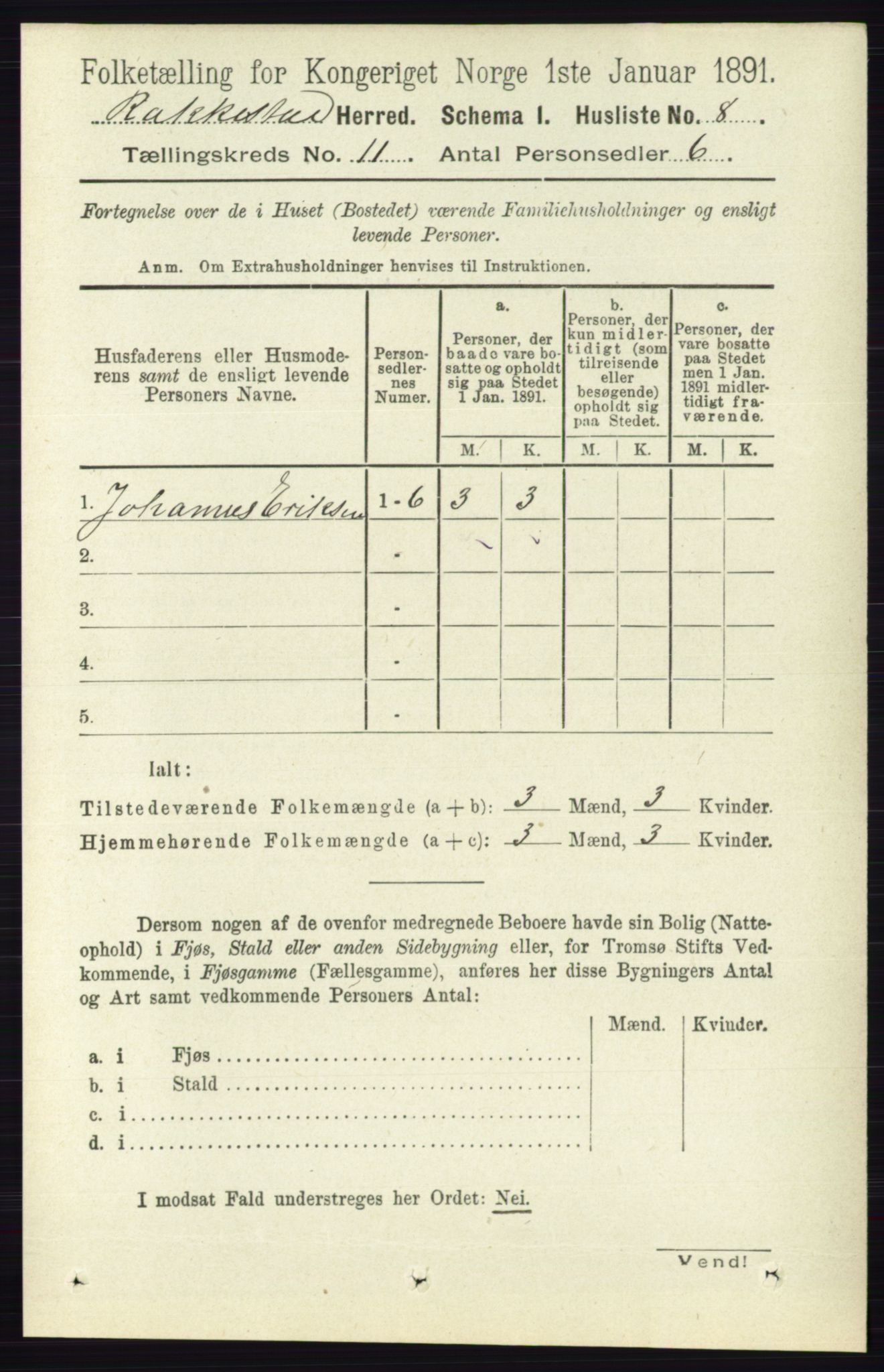 RA, 1891 census for 0128 Rakkestad, 1891, p. 5086