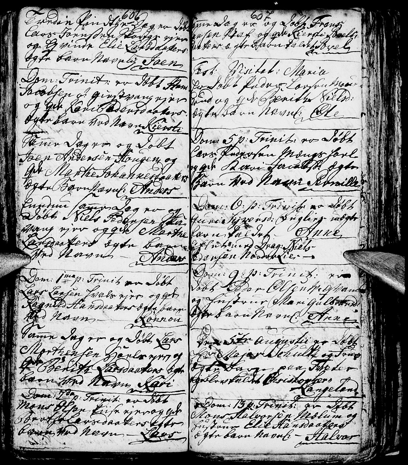 Nes prestekontor, Hedmark, AV/SAH-PREST-020/L/La/L0001: Parish register (copy) no. 1, 1663-1784, p. 606-607