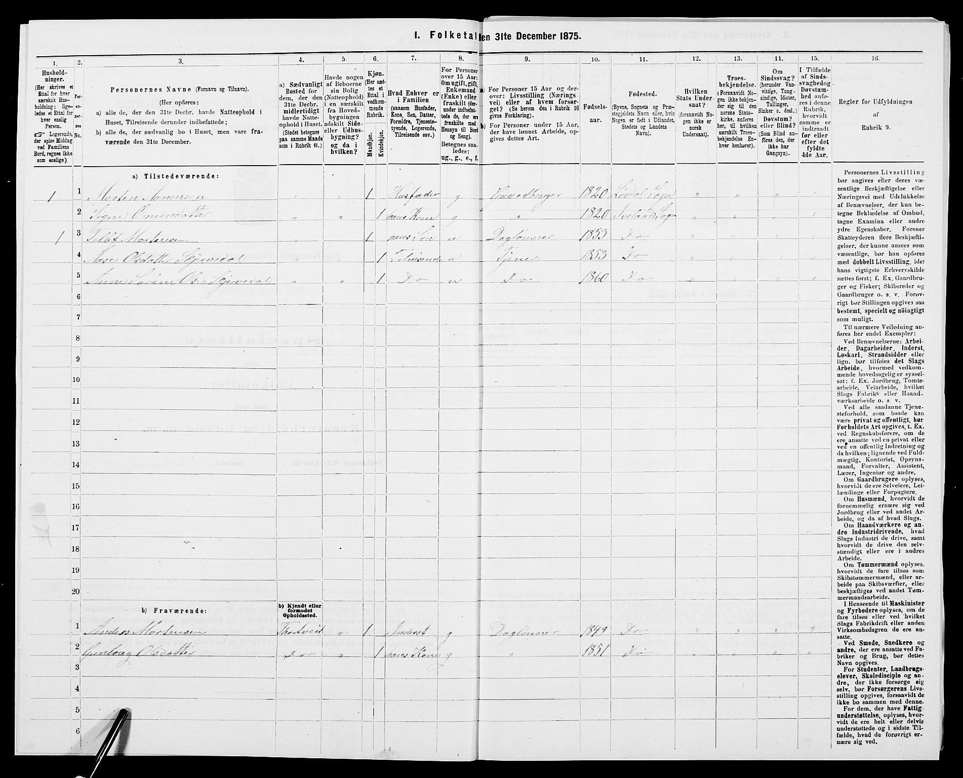 SAK, 1875 census for 0934P Evje, 1875, p. 677