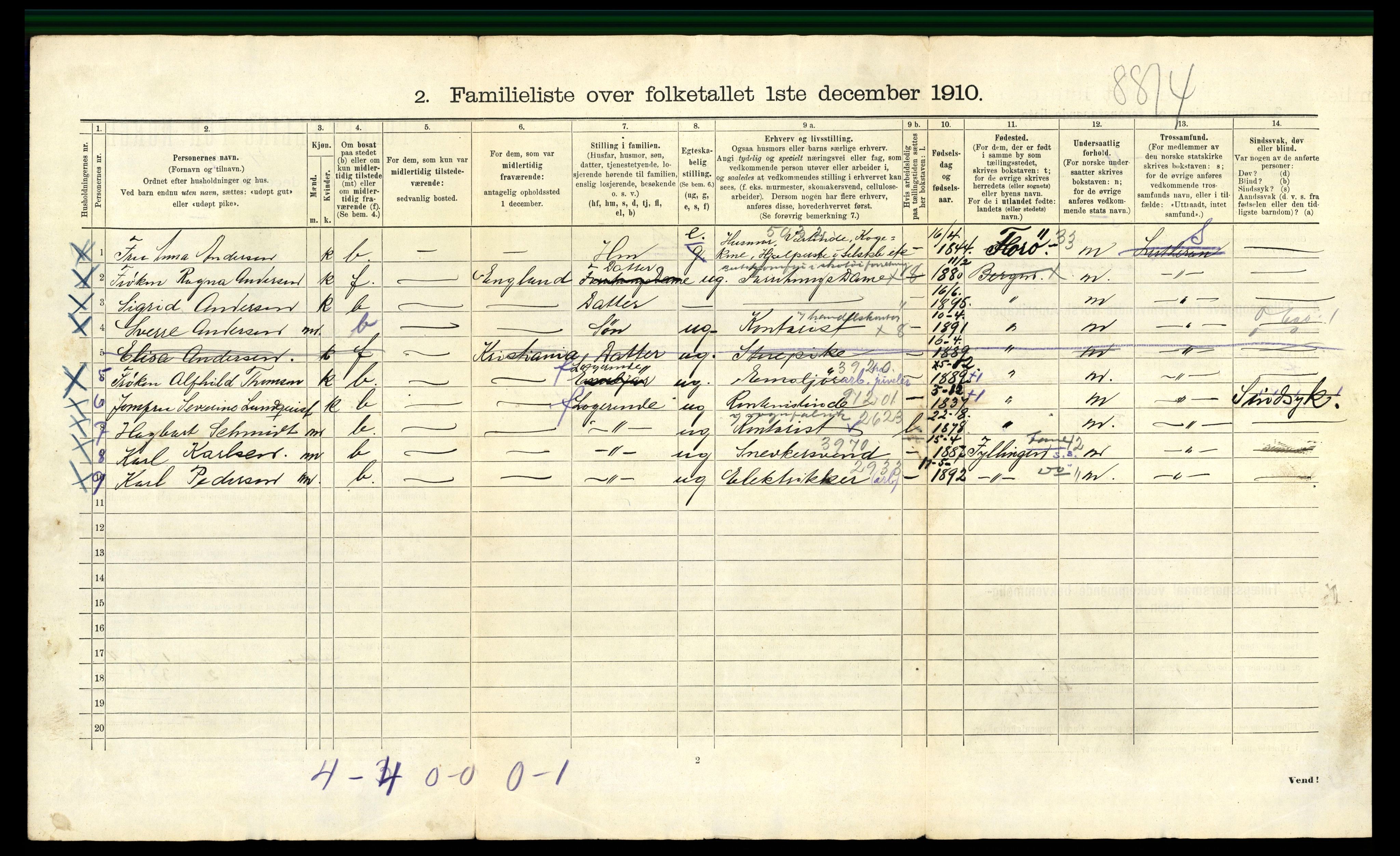 RA, 1910 census for Bergen, 1910, p. 22884