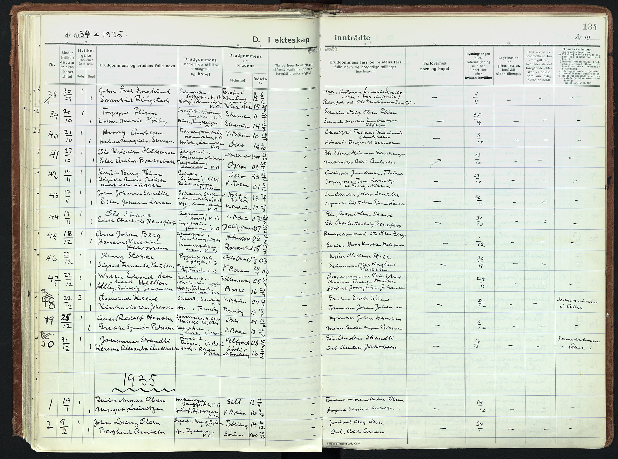 Vestre Bærum prestekontor Kirkebøker, AV/SAO-A-10209a/F/Fa/L0006: Parish register (official) no. 6, 1931-1947, p. 134