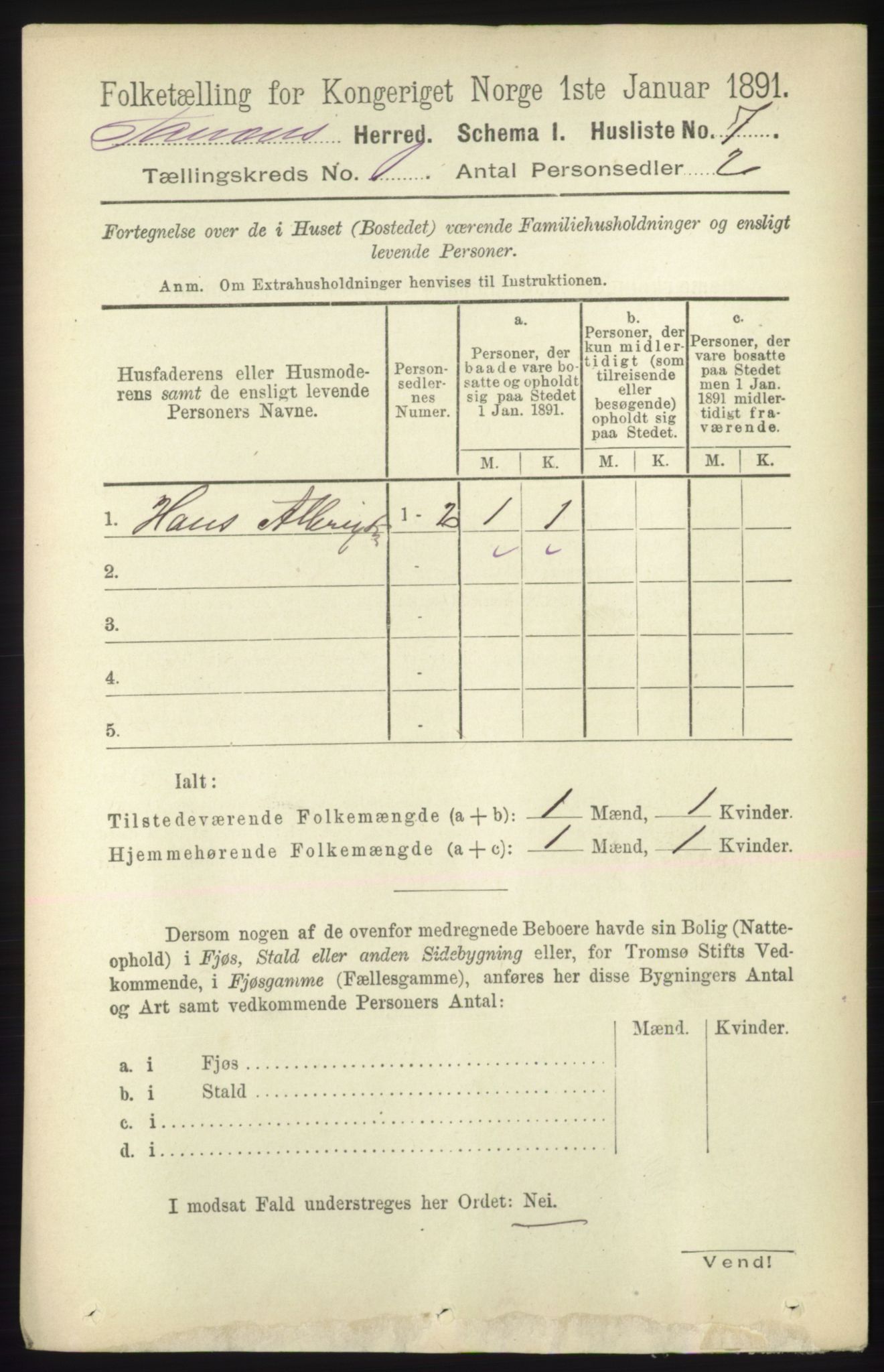 RA, 1891 census for 2025 Tana, 1891, p. 31