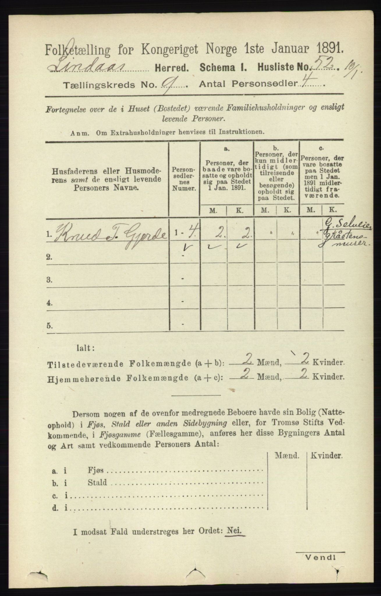 RA, 1891 census for 1263 Lindås, 1891, p. 2948