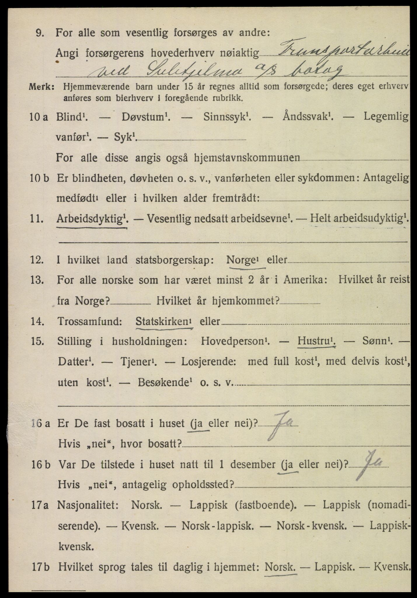 SAT, 1920 census for Fauske, 1920, p. 9769