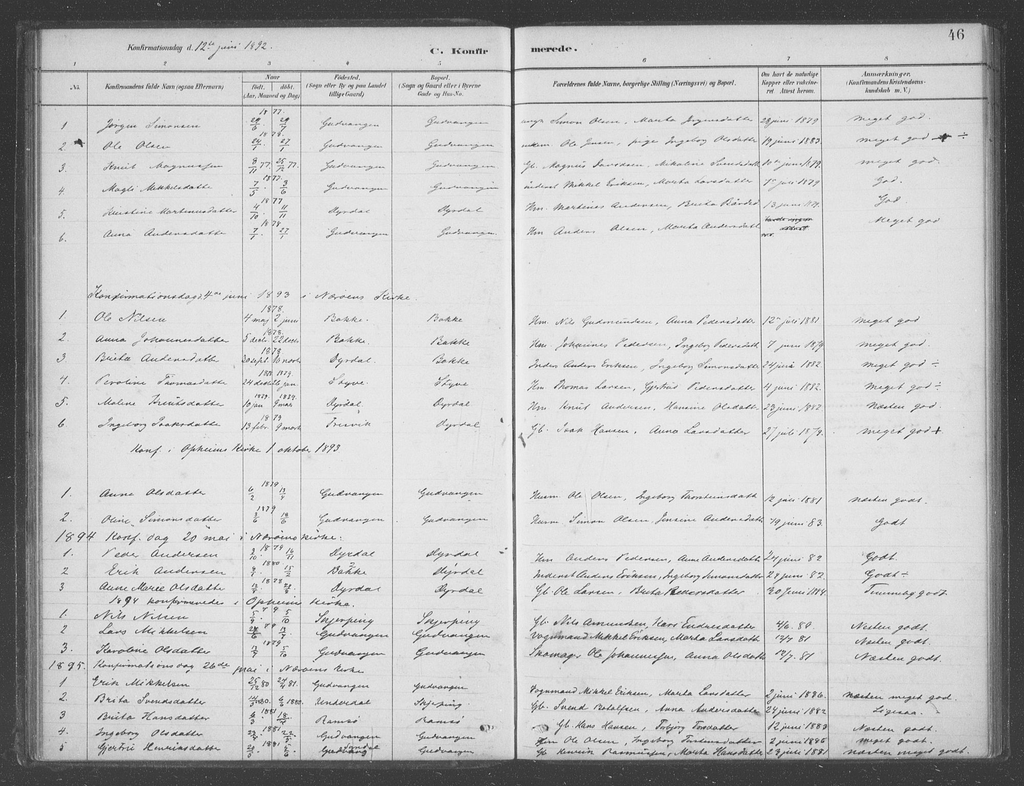 Aurland sokneprestembete, SAB/A-99937/H/Ha/Had/L0001: Parish register (official) no. D  1, 1880-1903, p. 46