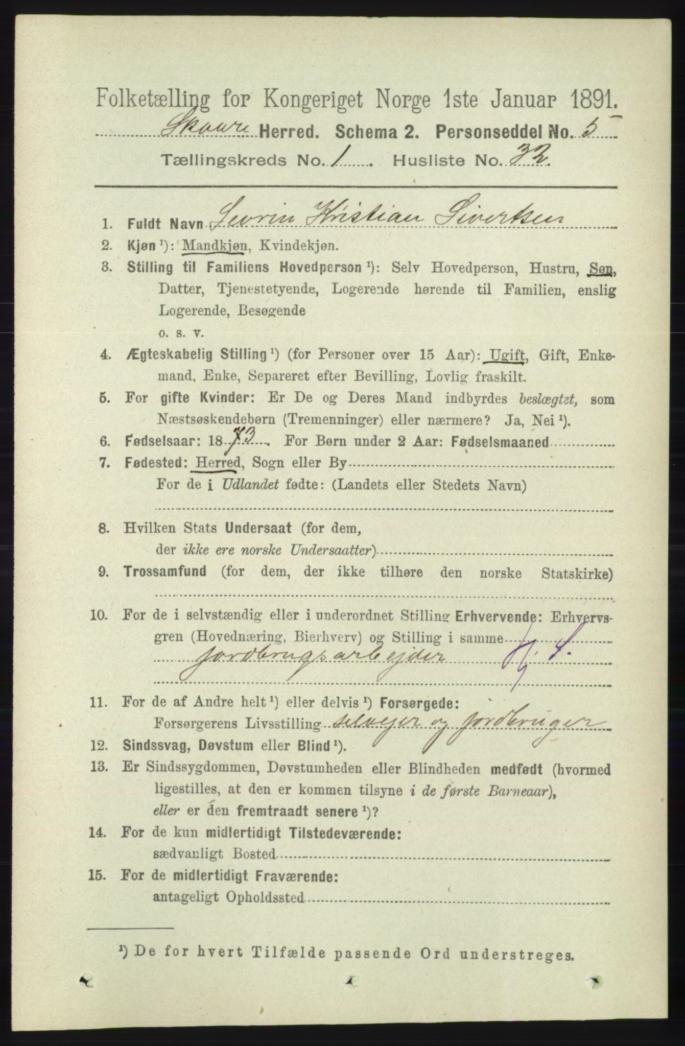 RA, 1891 census for 1153 Skåre, 1891, p. 306