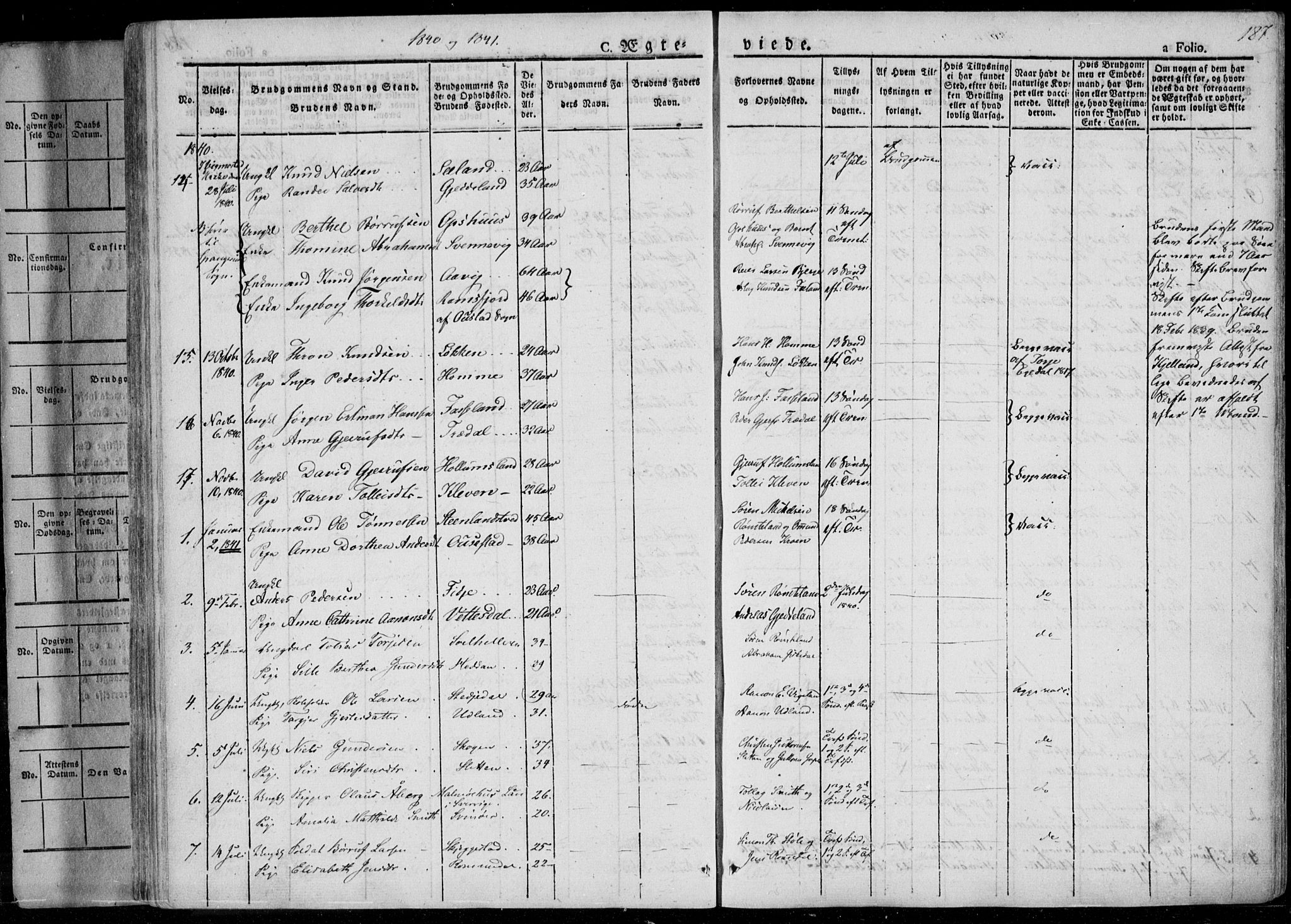 Sør-Audnedal sokneprestkontor, SAK/1111-0039/F/Fa/Fab/L0006: Parish register (official) no. A 6, 1829-1855, p. 187