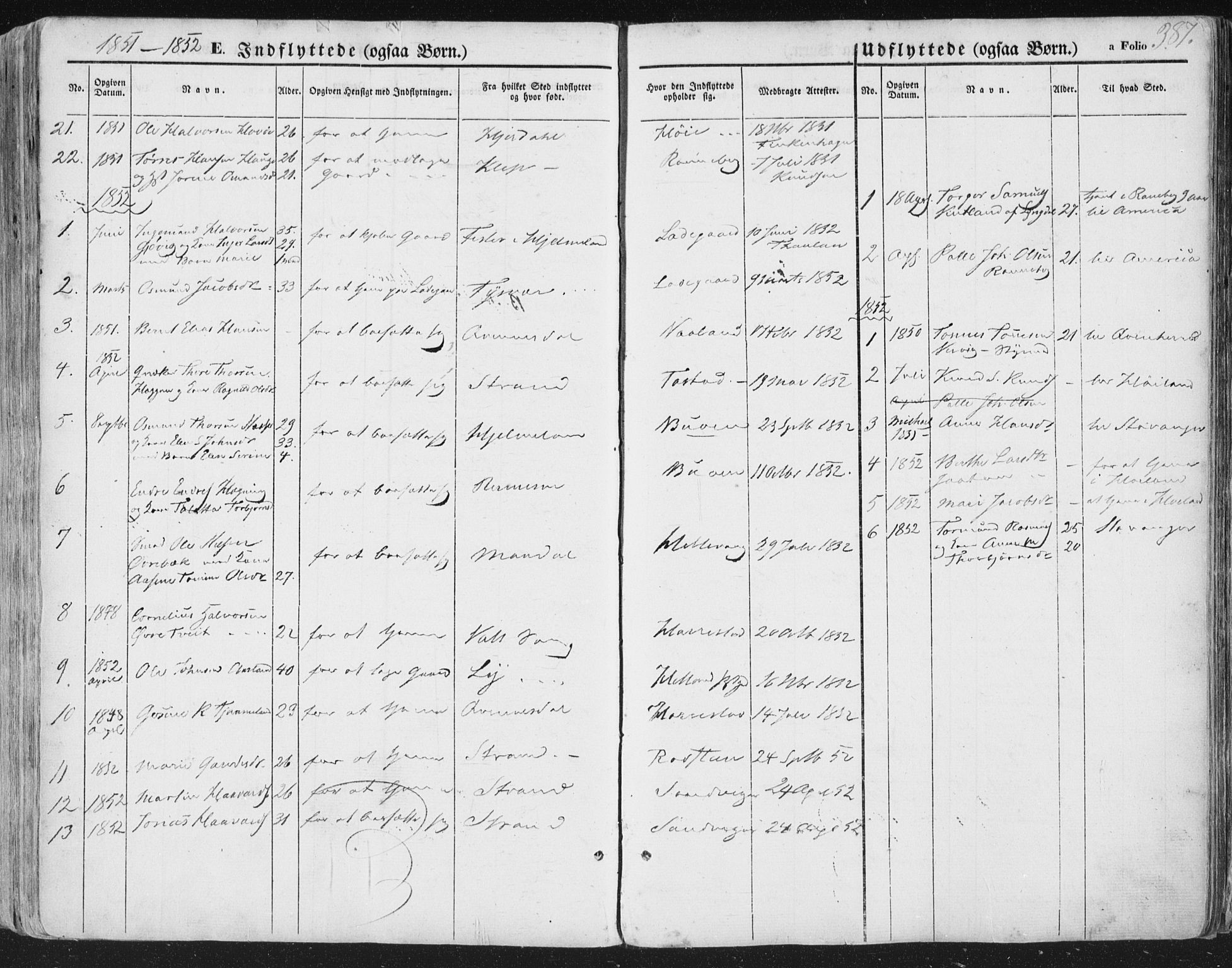 Hetland sokneprestkontor, AV/SAST-A-101826/30/30BA/L0002: Parish register (official) no. A 2, 1849-1869, p. 387