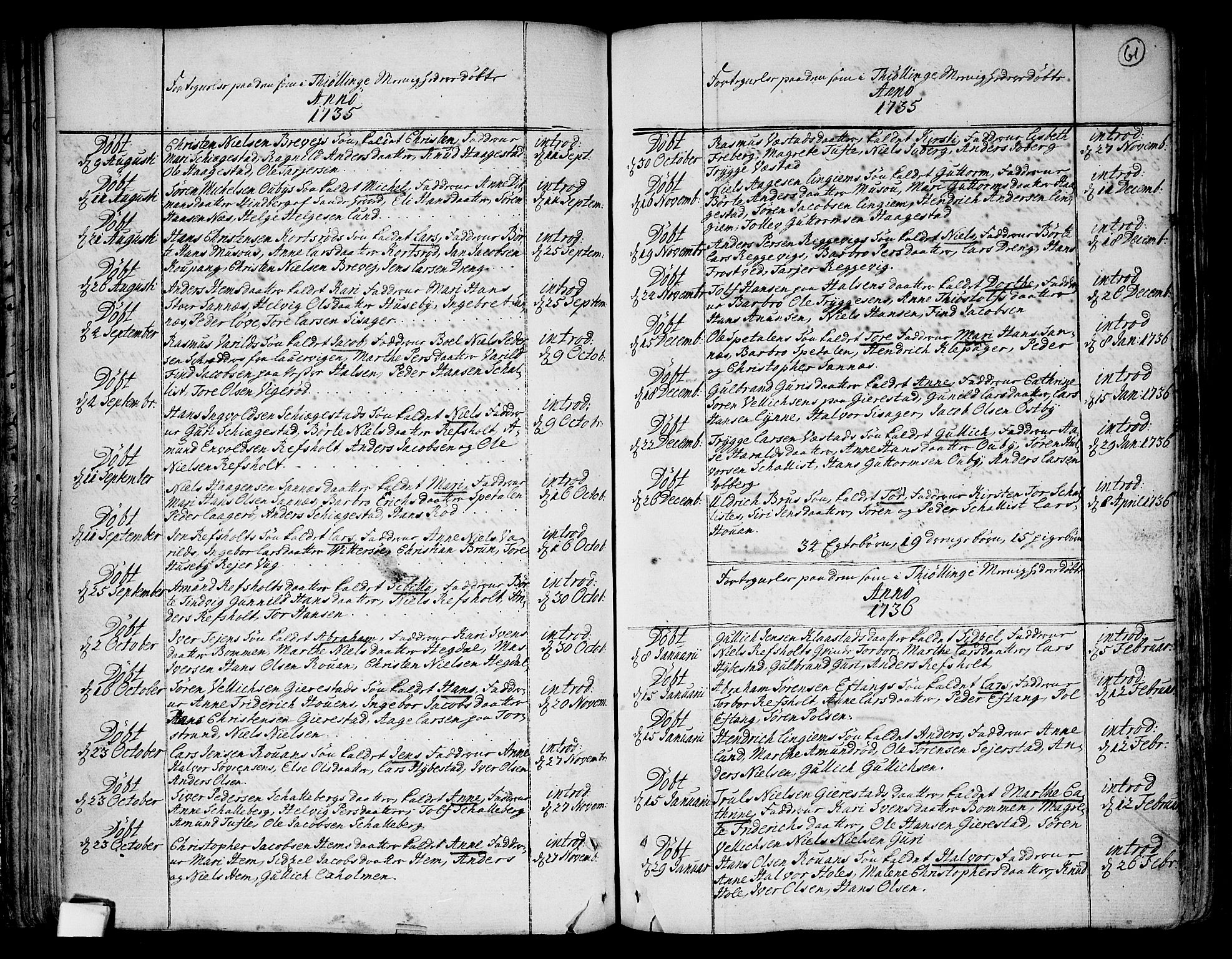 Tjølling kirkebøker, AV/SAKO-A-60/F/Fa/L0003: Parish register (official) no. 3, 1735-1778, p. 61