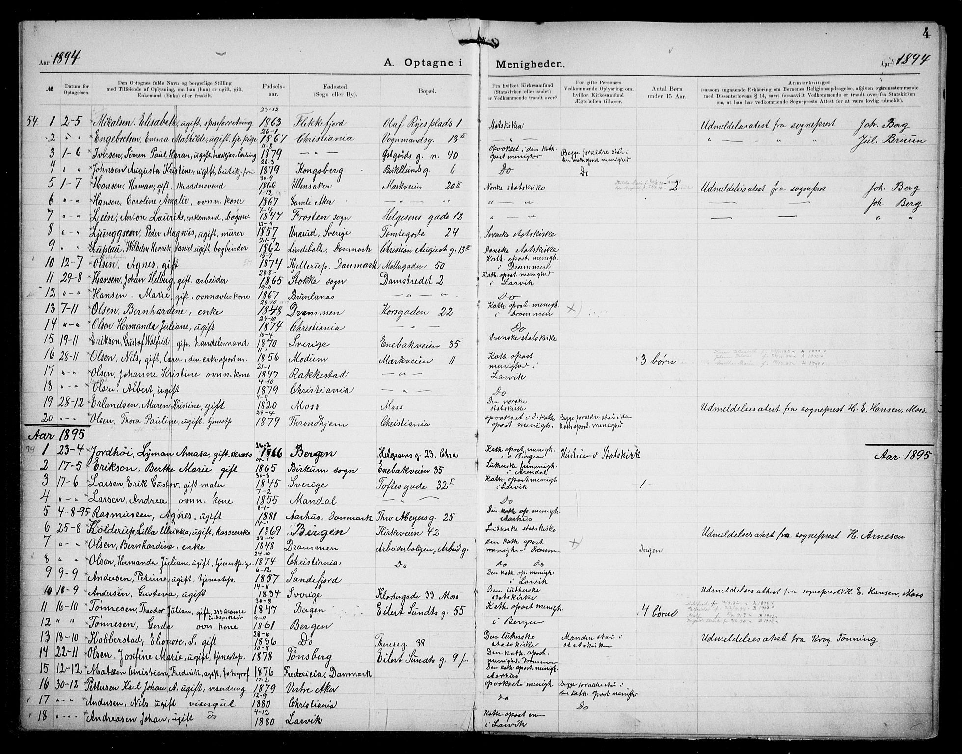 Den katolsk apostoliske menighet i Oslo , SAO/PAO-0214/F/Fa/L0002: Dissenter register no. 2, 1892-1937, p. 4