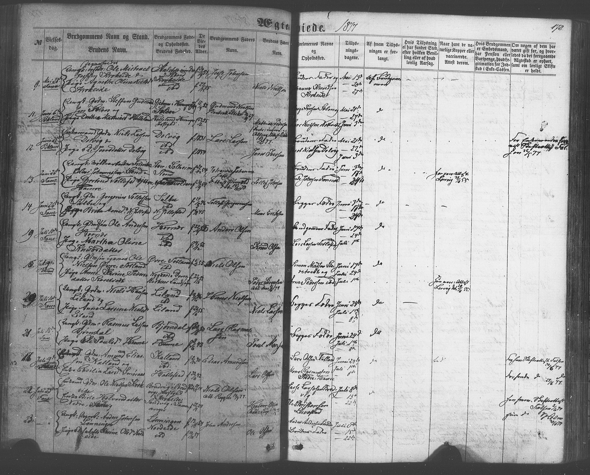 Fana Sokneprestembete, AV/SAB-A-75101/H/Haa/Haaa/L0012: Parish register (official) no. A 12, 1862-1878, p. 178