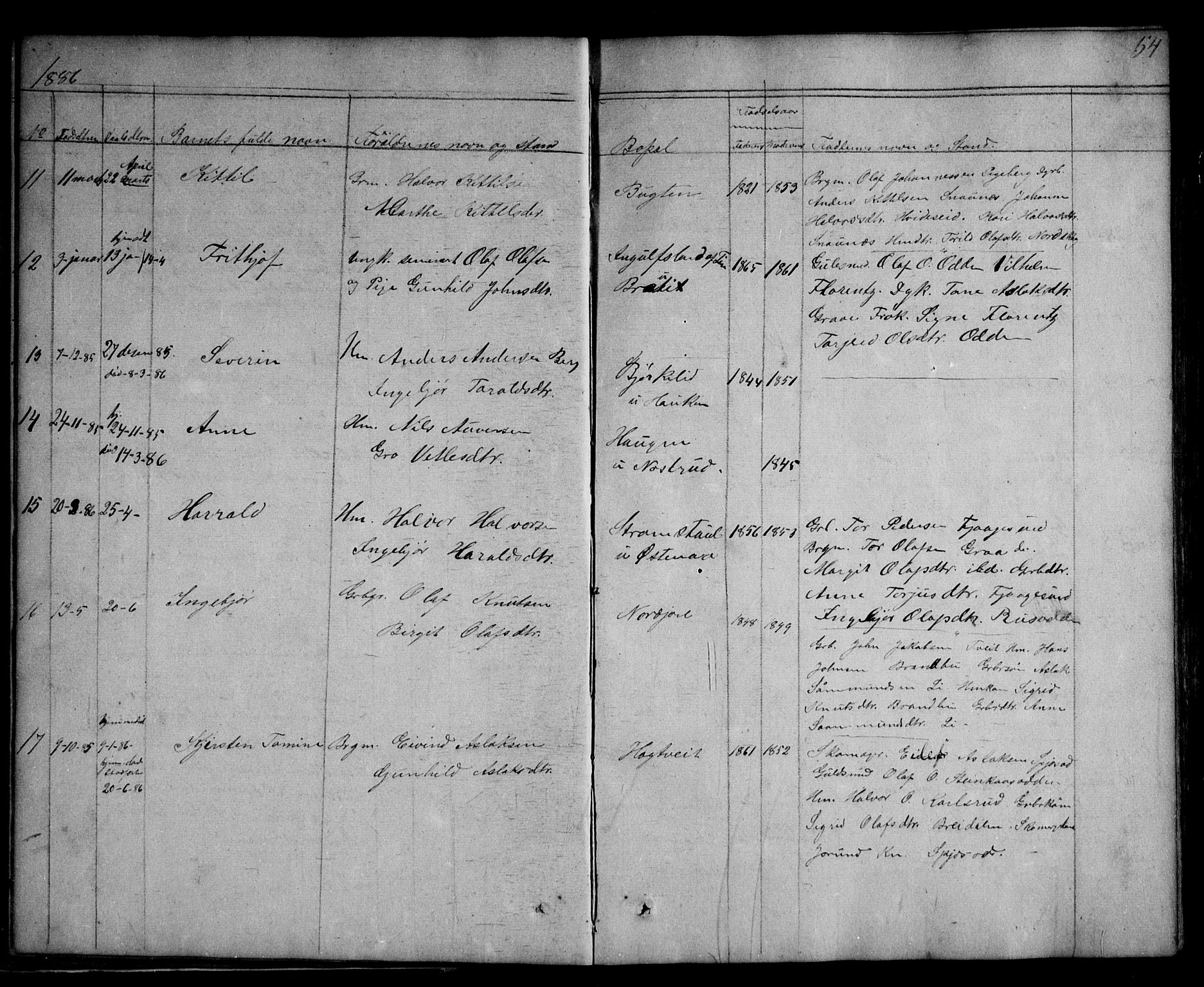 Kviteseid kirkebøker, AV/SAKO-A-276/G/Ga/L0001: Parish register (copy) no. I 1, 1850-1893, p. 54