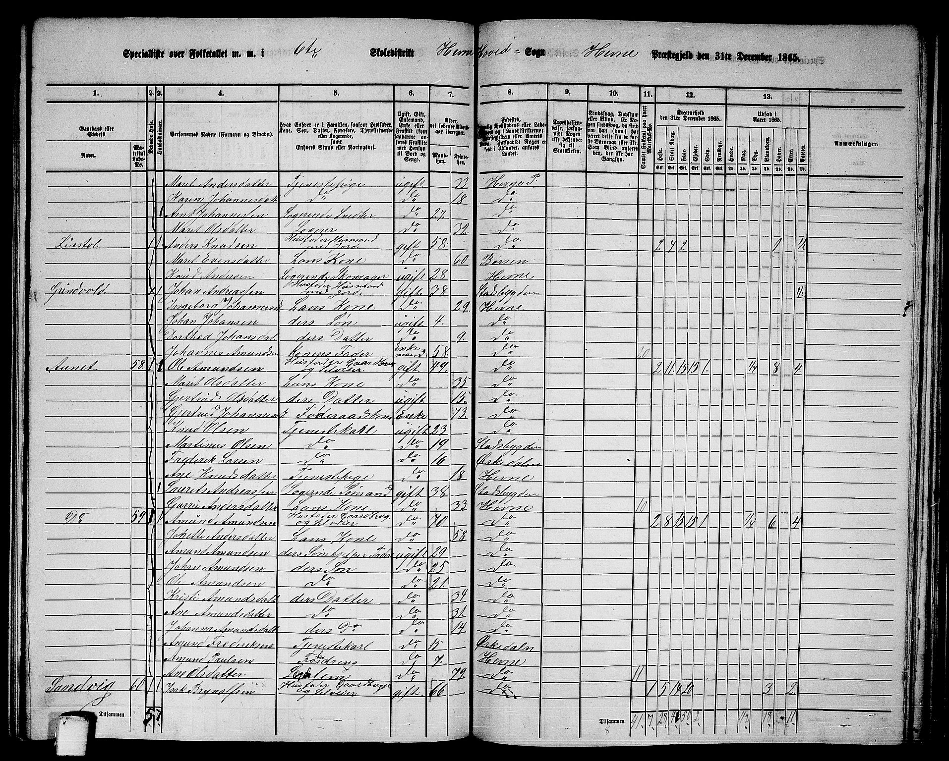 RA, 1865 census for Hemne, 1865, p. 135