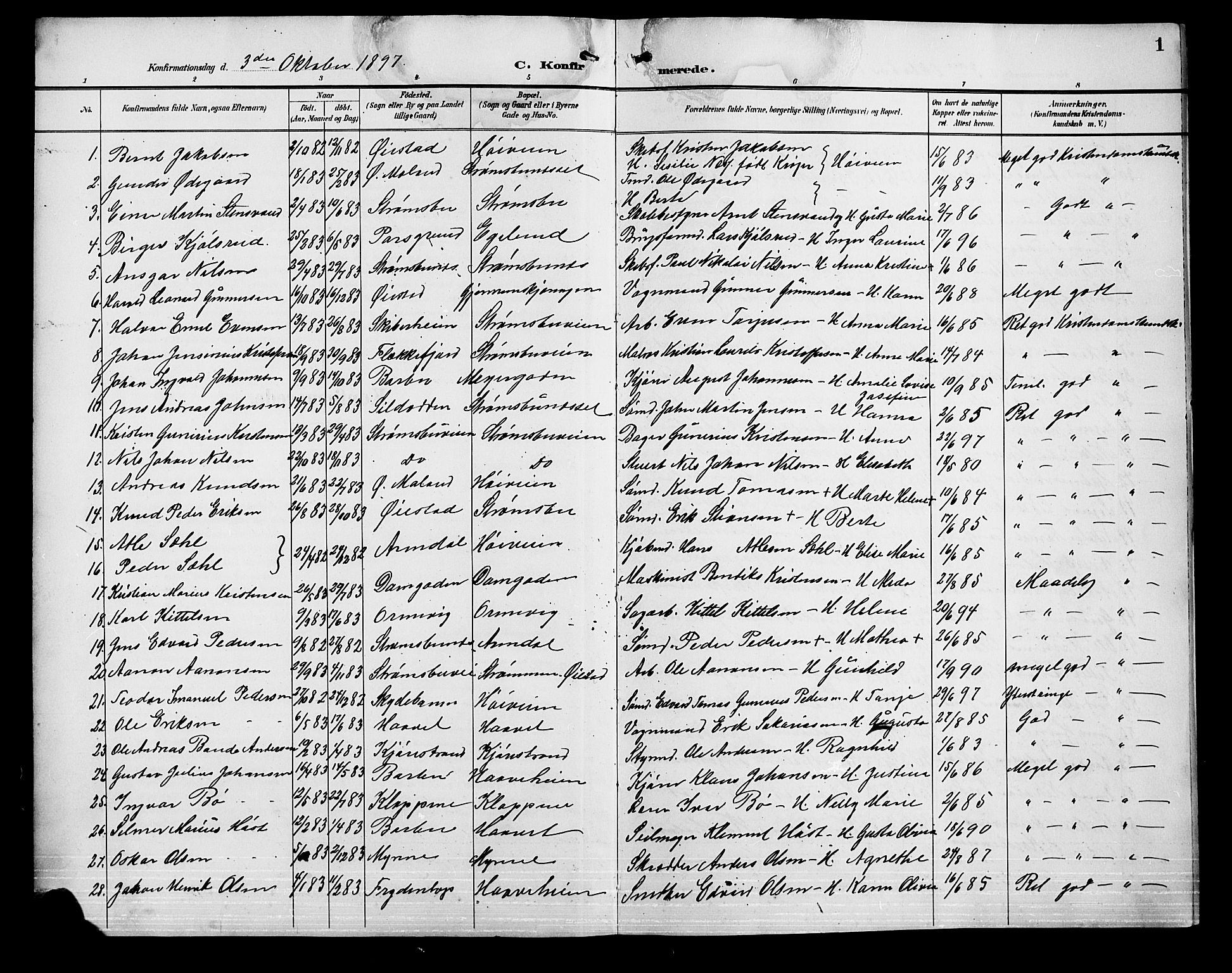 Barbu sokneprestkontor, AV/SAK-1111-0003/F/Fb/L0003: Parish register (copy) no. B 3, 1897-1911, p. 1