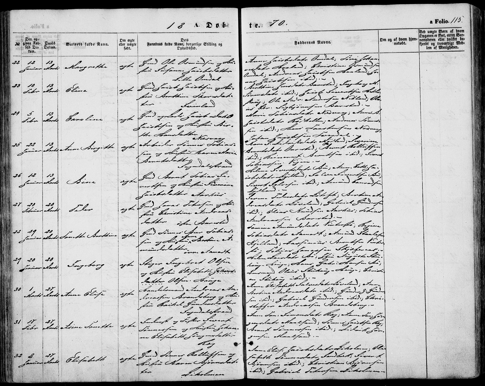 Sokndal sokneprestkontor, AV/SAST-A-101808: Parish register (official) no. A 9, 1857-1874, p. 115