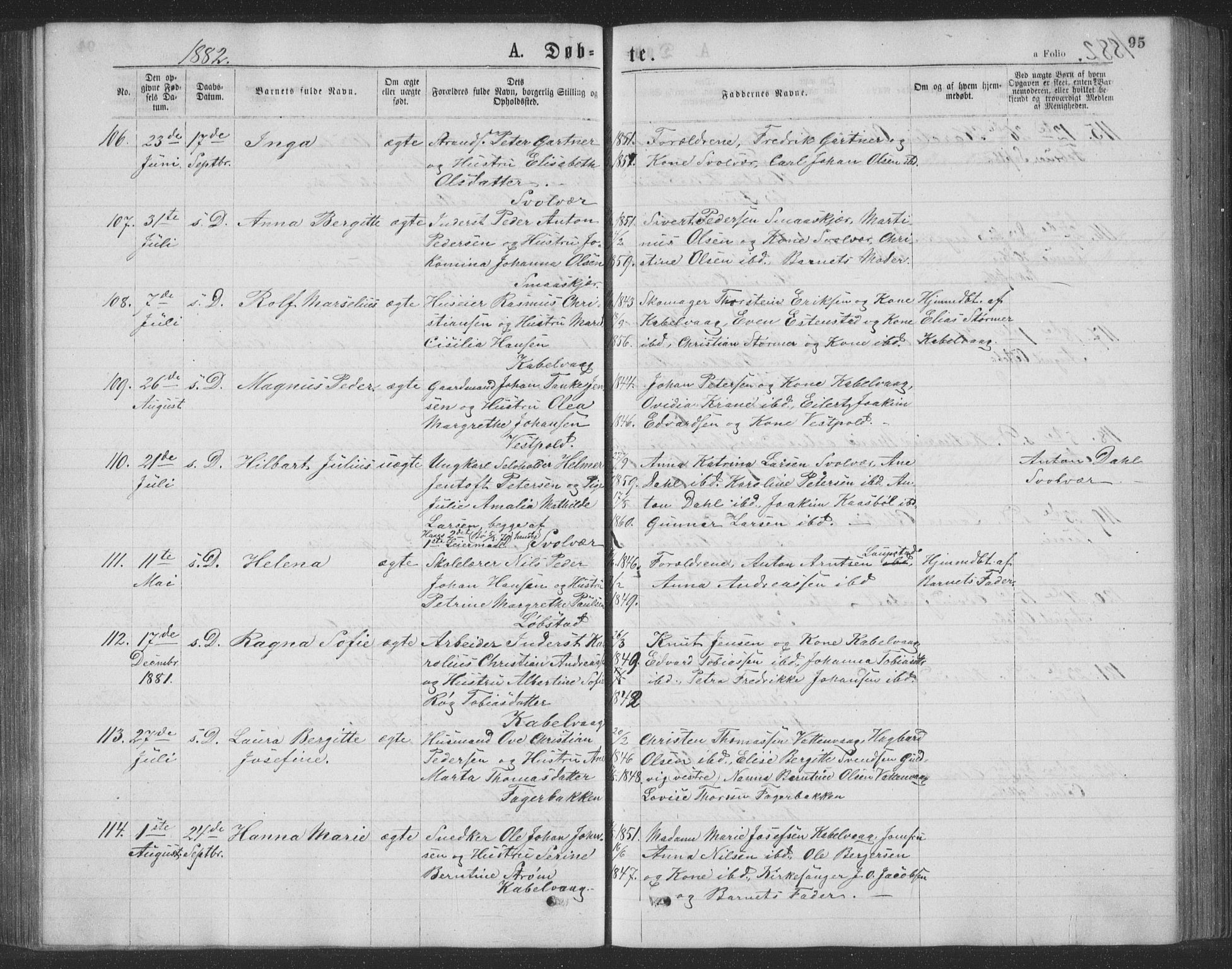 Ministerialprotokoller, klokkerbøker og fødselsregistre - Nordland, AV/SAT-A-1459/874/L1075: Parish register (copy) no. 874C04, 1876-1883, p. 95