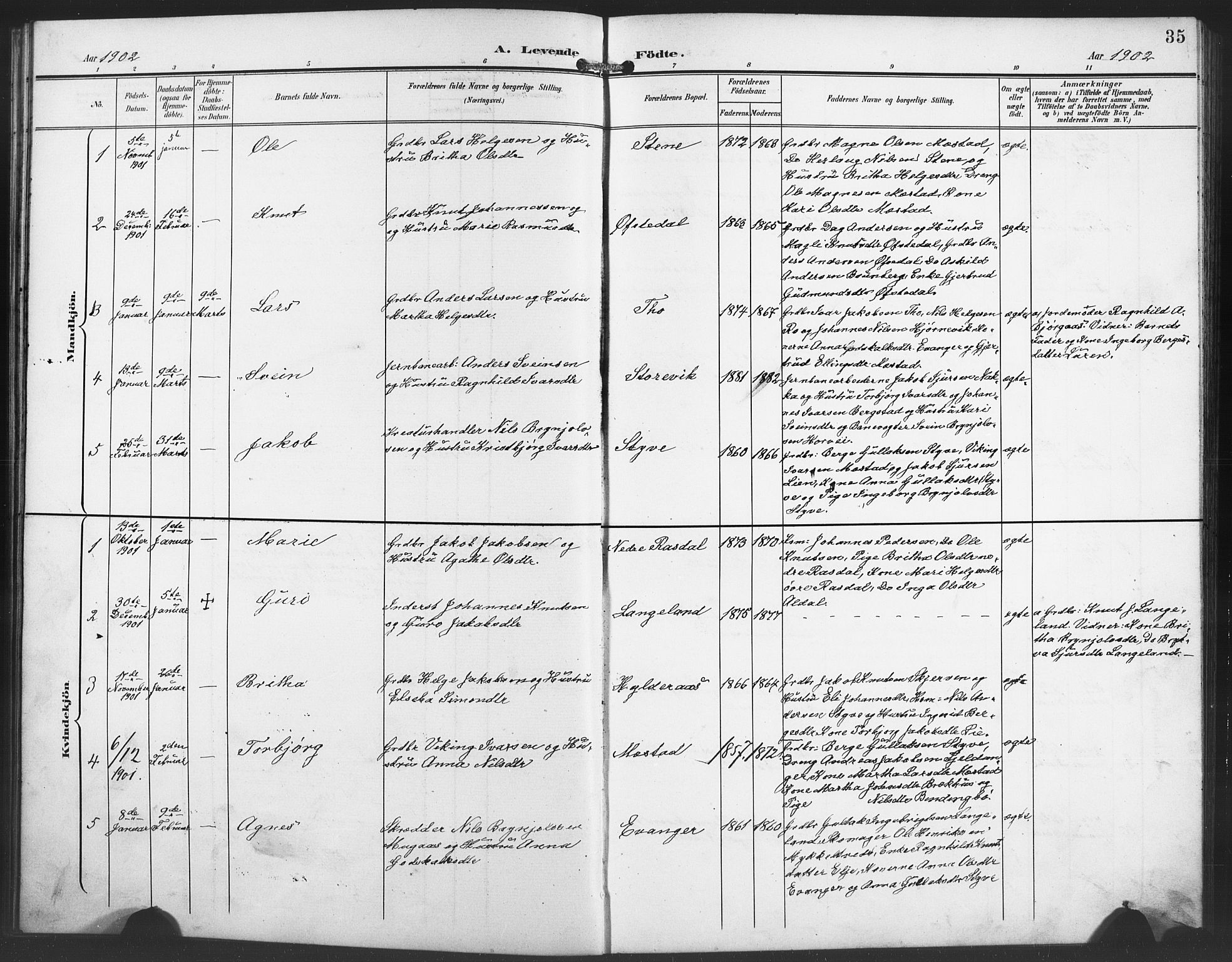 Evanger sokneprestembete, SAB/A-99924: Parish register (copy) no. A 5, 1897-1917, p. 35