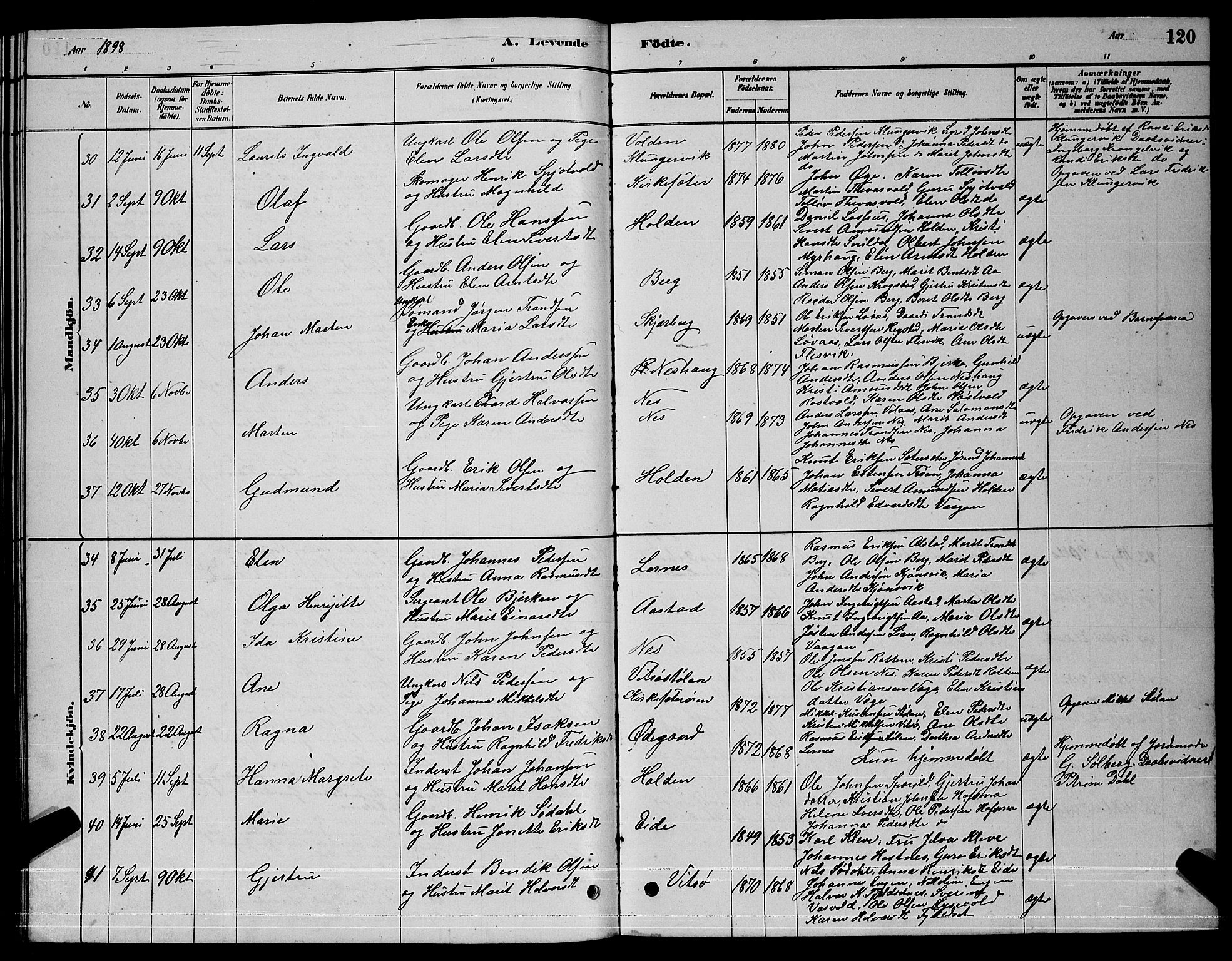 Ministerialprotokoller, klokkerbøker og fødselsregistre - Sør-Trøndelag, AV/SAT-A-1456/630/L0504: Parish register (copy) no. 630C02, 1879-1898, p. 120