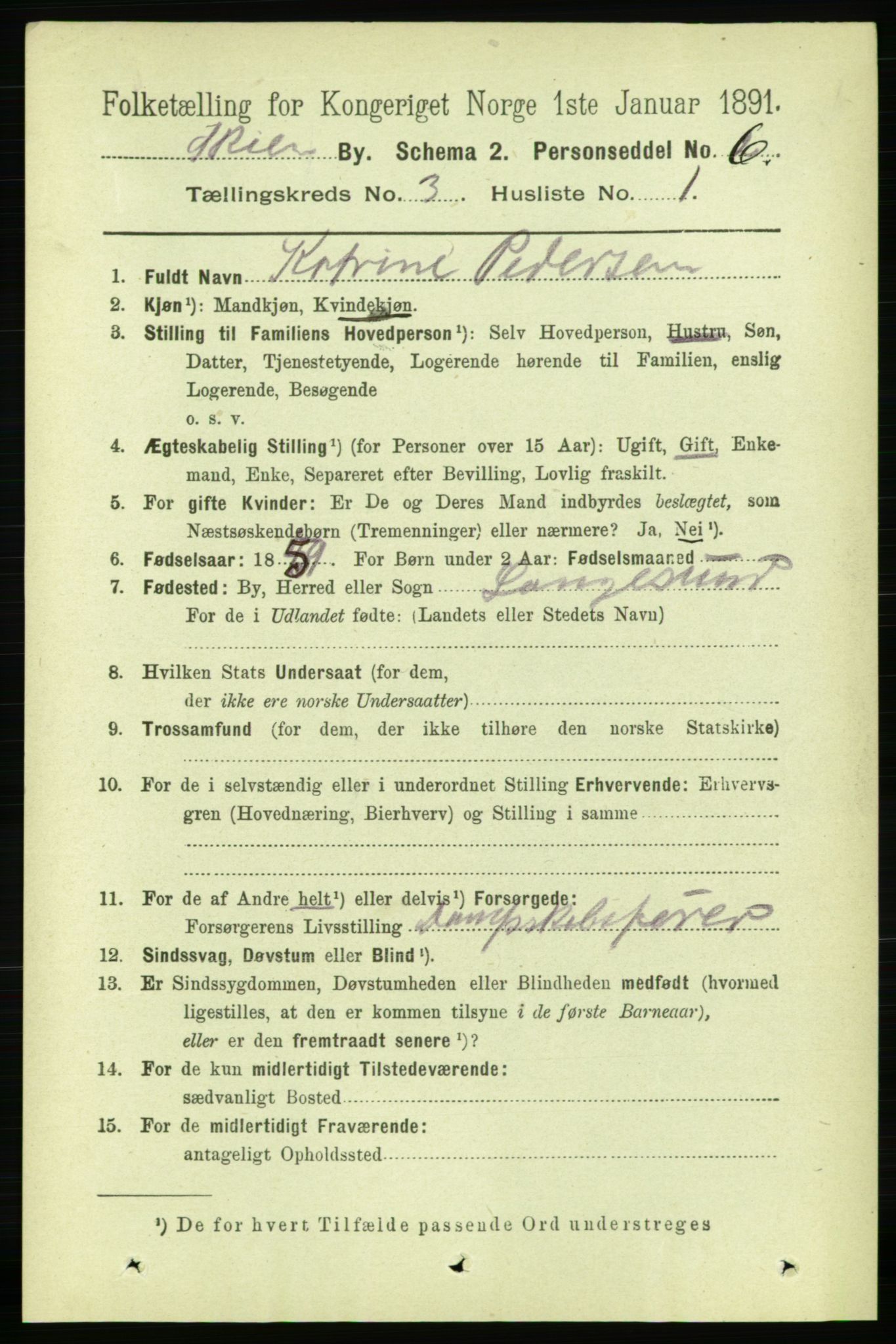 RA, 1891 census for 0806 Skien, 1891, p. 2470