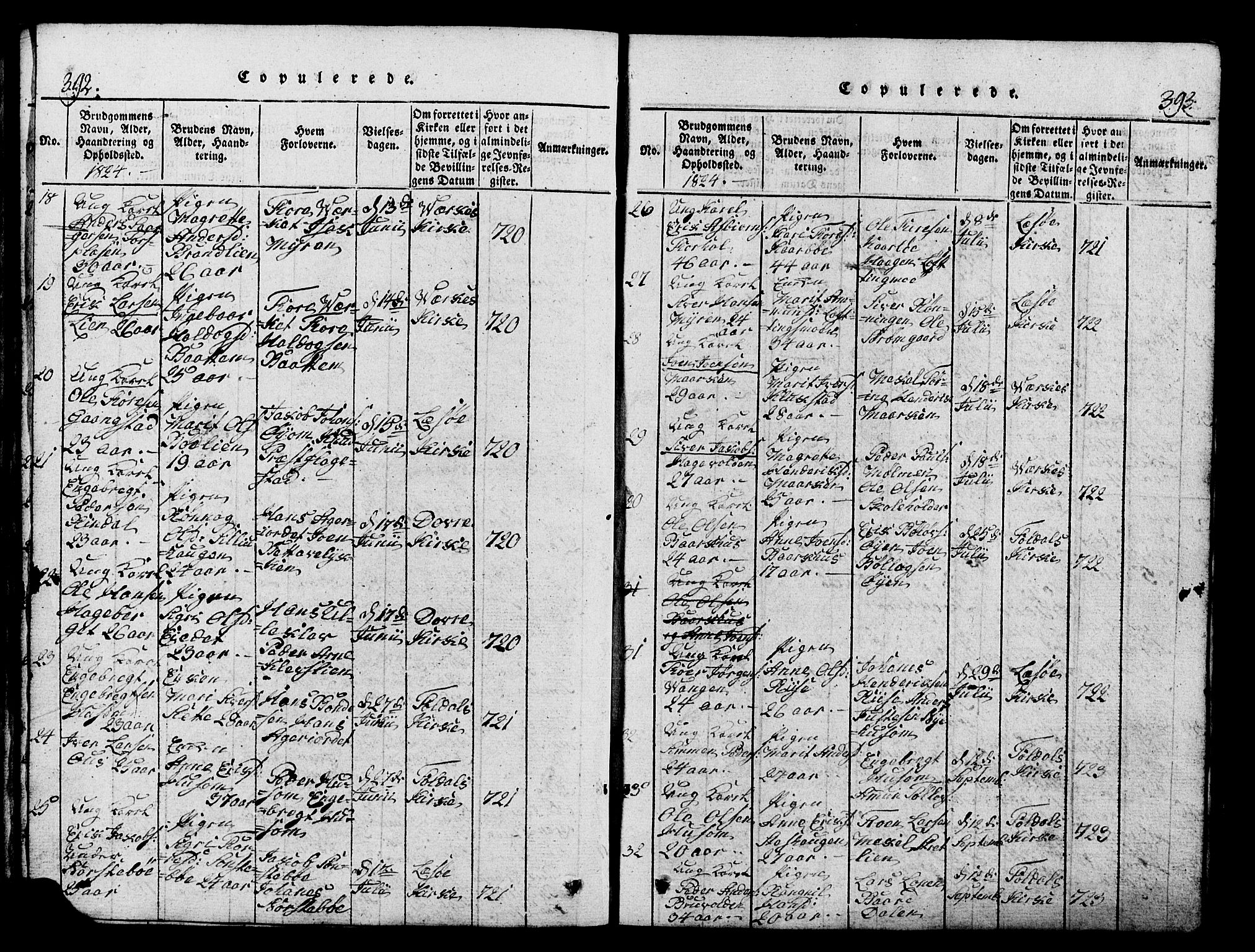 Lesja prestekontor, SAH/PREST-068/H/Ha/Hab/L0001: Parish register (copy) no. 1, 1820-1831, p. 392-393