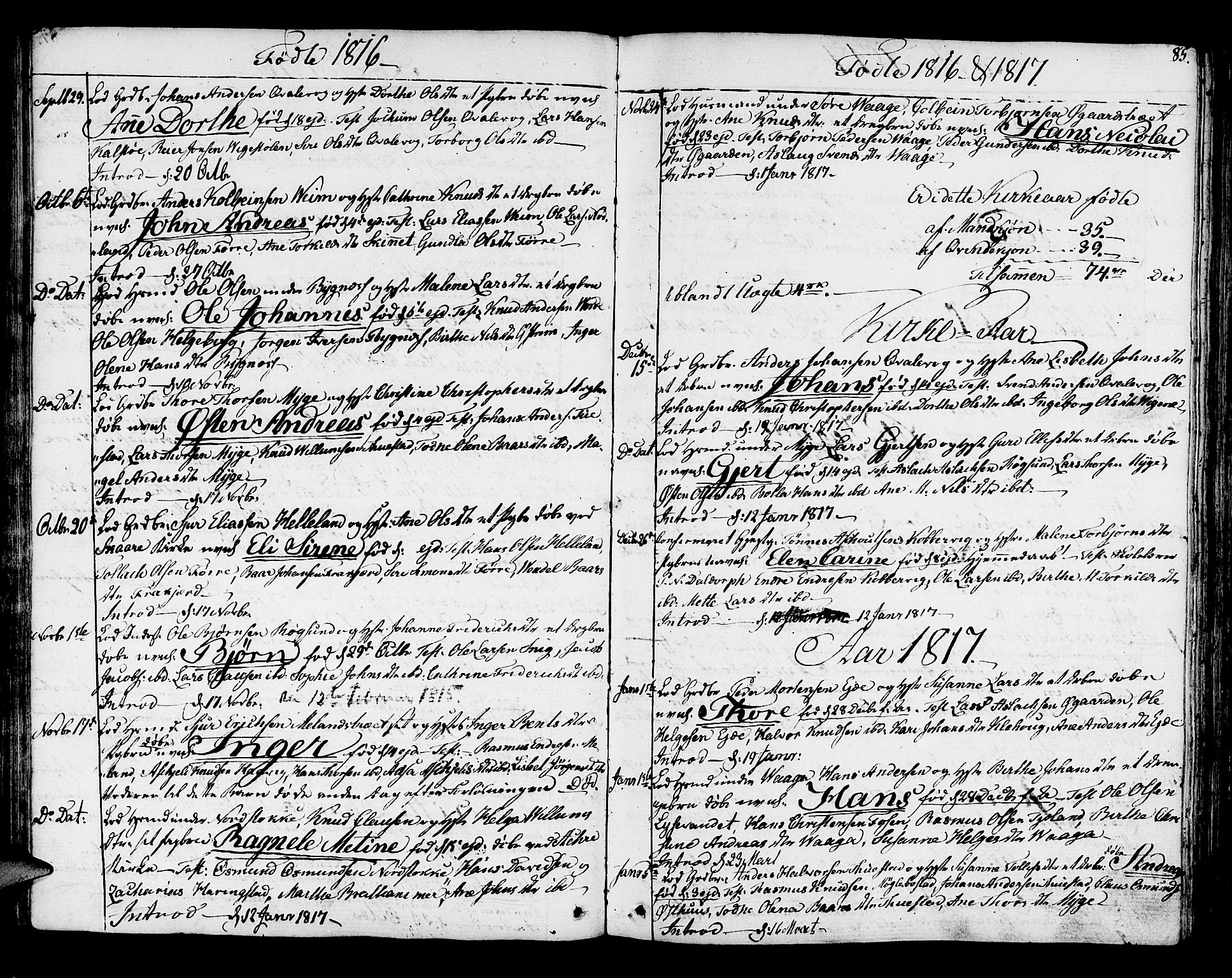 Avaldsnes sokneprestkontor, SAST/A -101851/H/Ha/Haa/L0003: Parish register (official) no. A 3, 1801-1817, p. 85