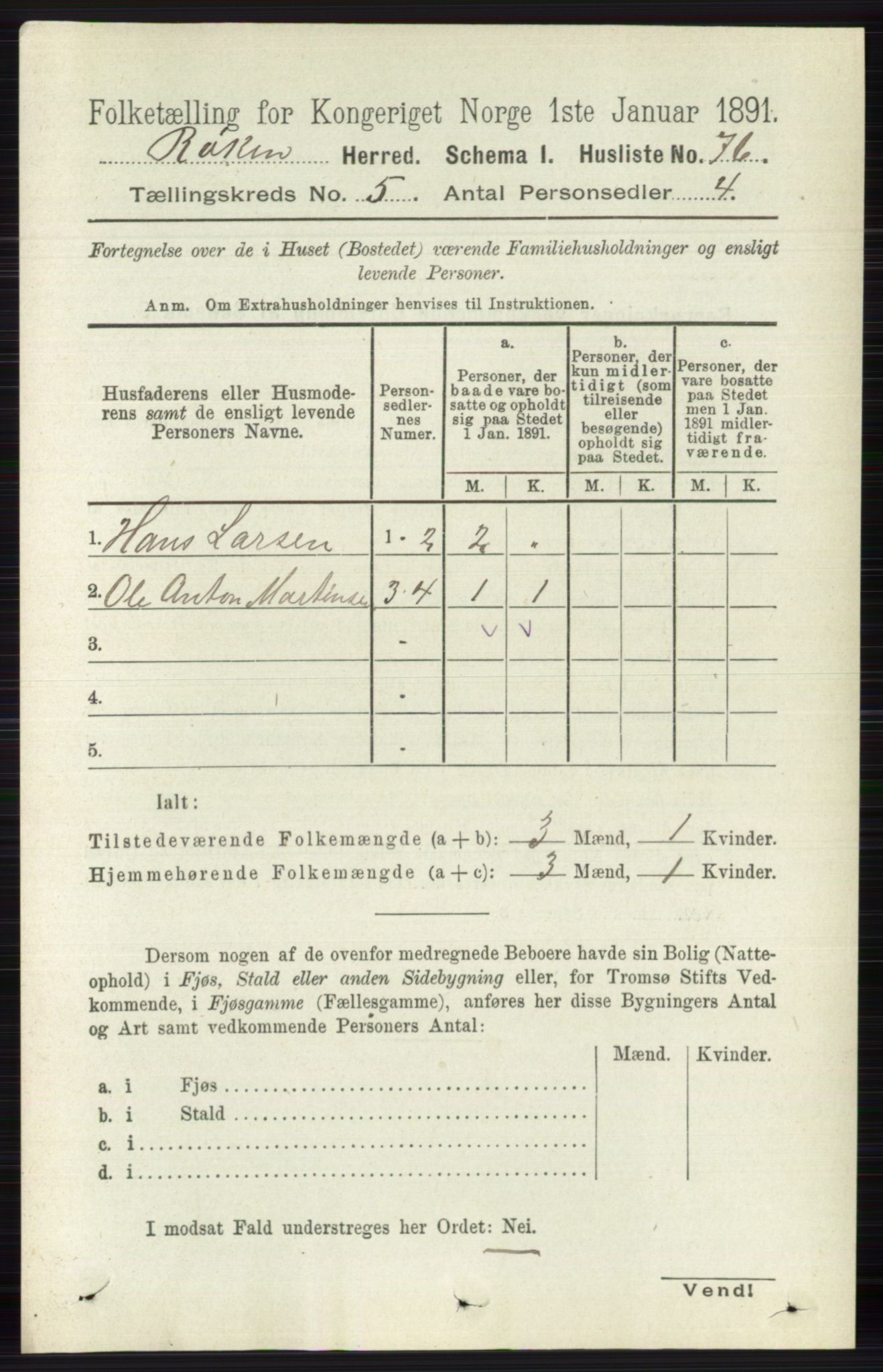 RA, 1891 census for 0627 Røyken, 1891, p. 2840
