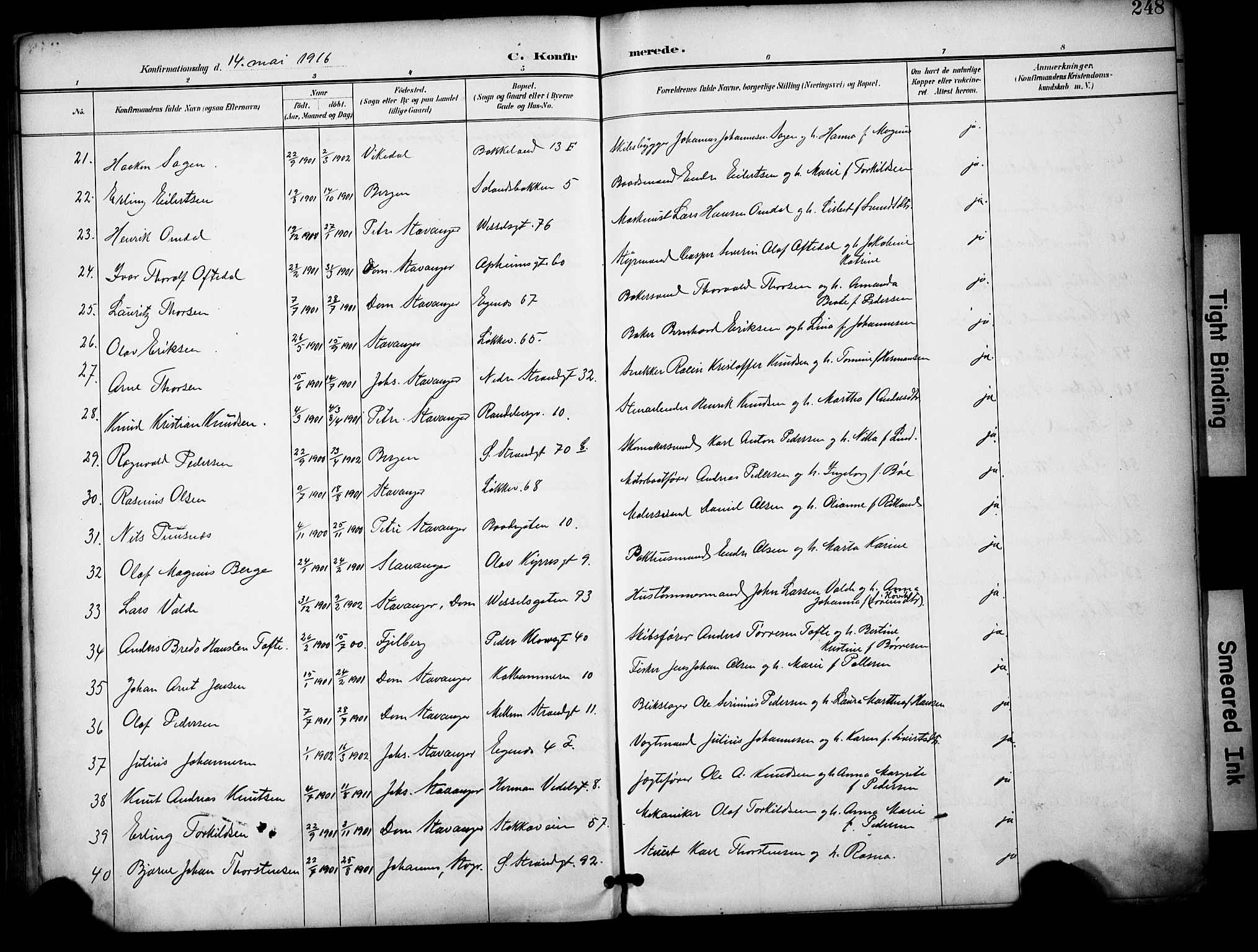 Domkirken sokneprestkontor, SAST/A-101812/001/30/30BA/L0031: Parish register (official) no. A 30, 1896-1916, p. 248