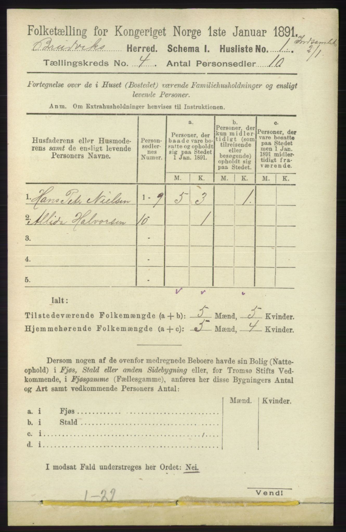 RA, 1891 census for 1251 Bruvik, 1891, p. 978