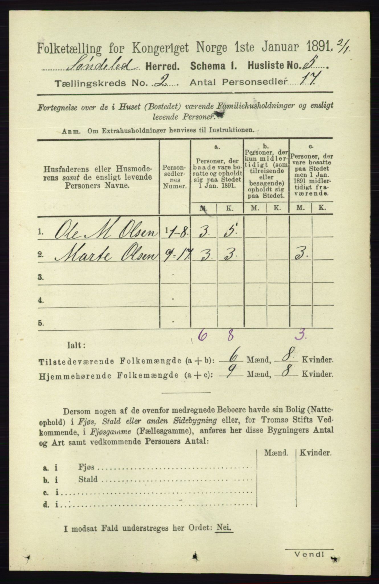 RA, 1891 census for 0913 Søndeled, 1891, p. 356