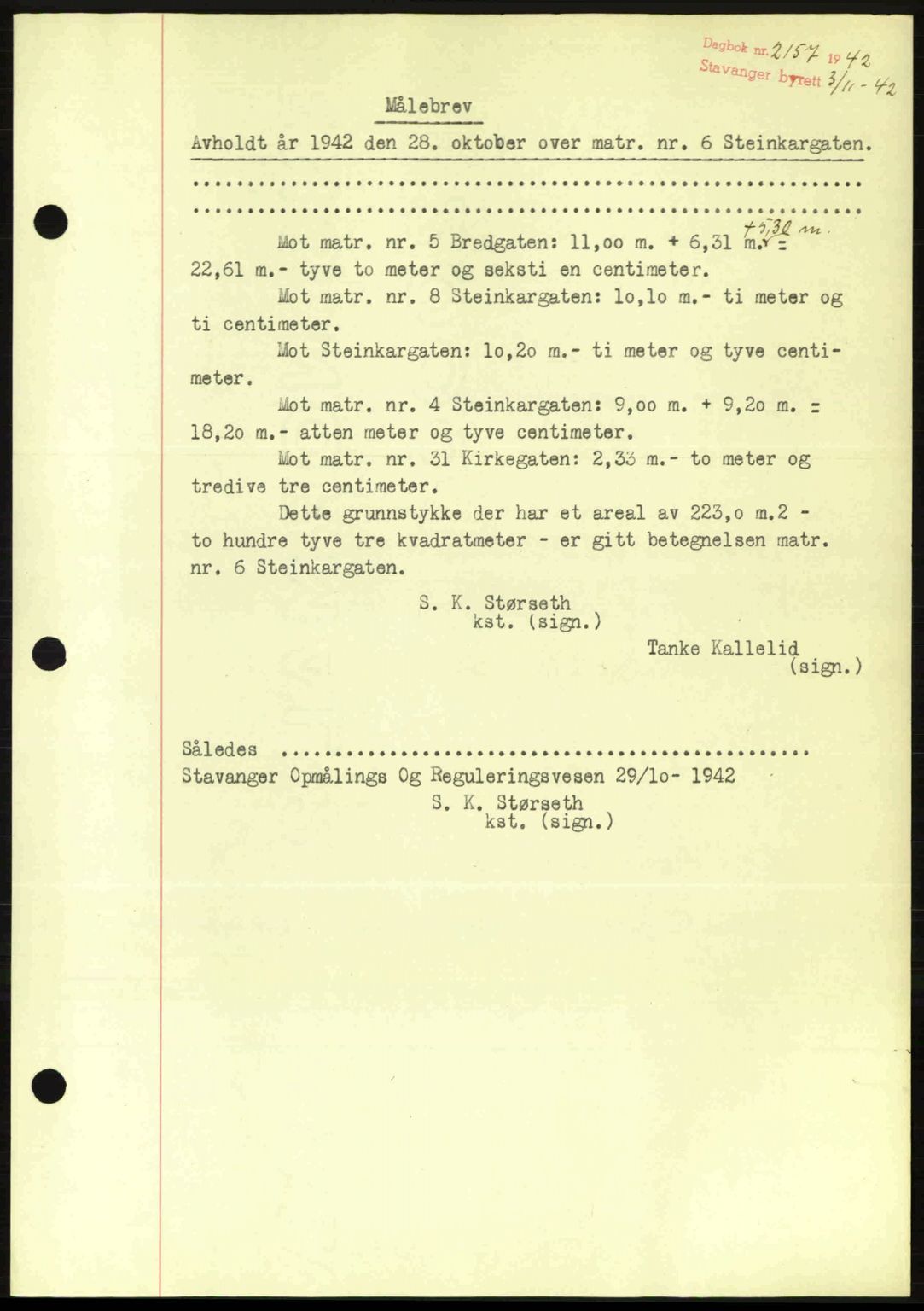 Stavanger byrett, SAST/A-100455/002/G/Gb/L0017: Mortgage book no. A7, 1941-1943, Diary no: : 2157/1942