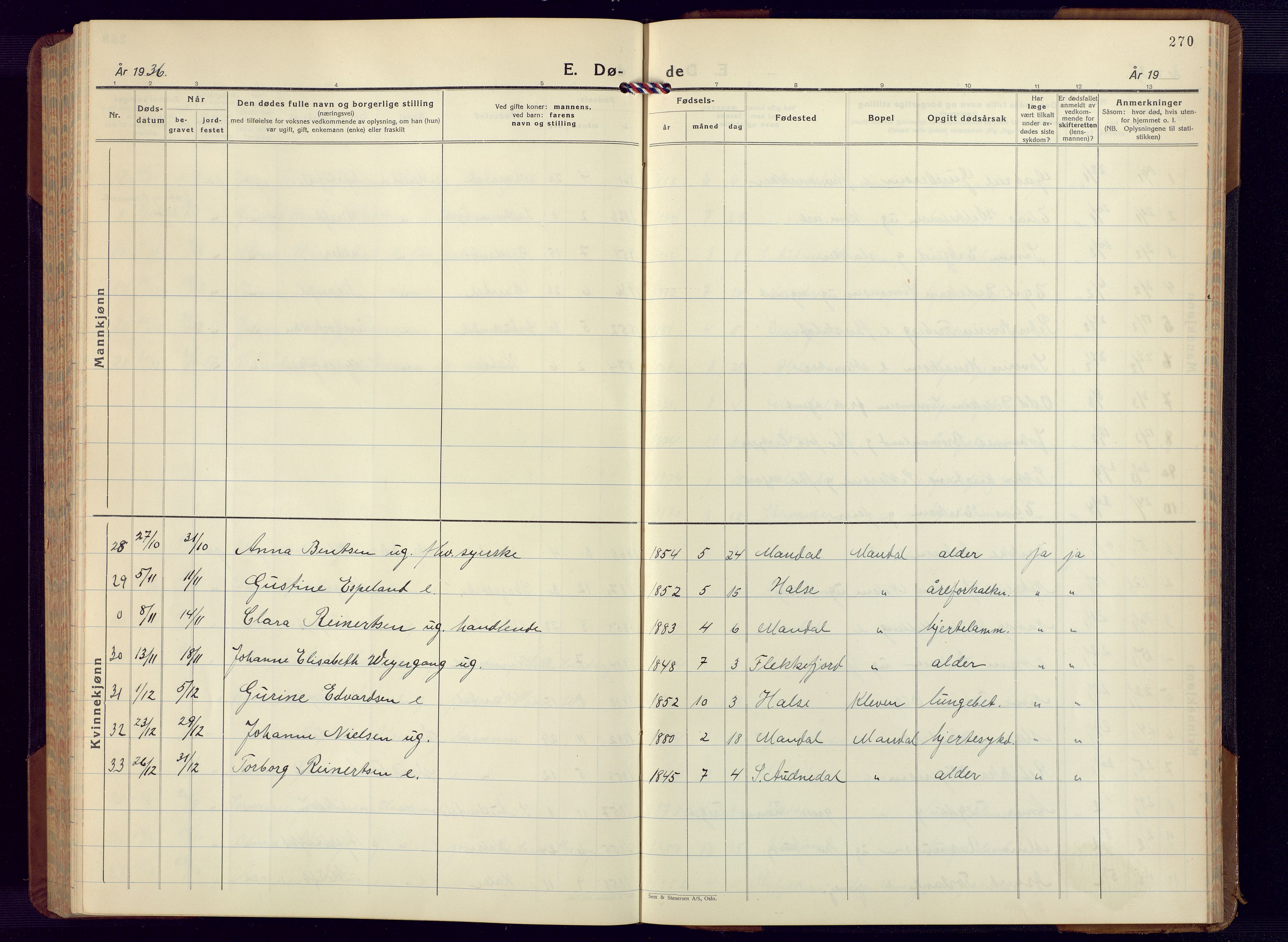 Mandal sokneprestkontor, AV/SAK-1111-0030/F/Fb/Fbc/L0002: Parish register (copy) no. B 2, 1931-1949, p. 270