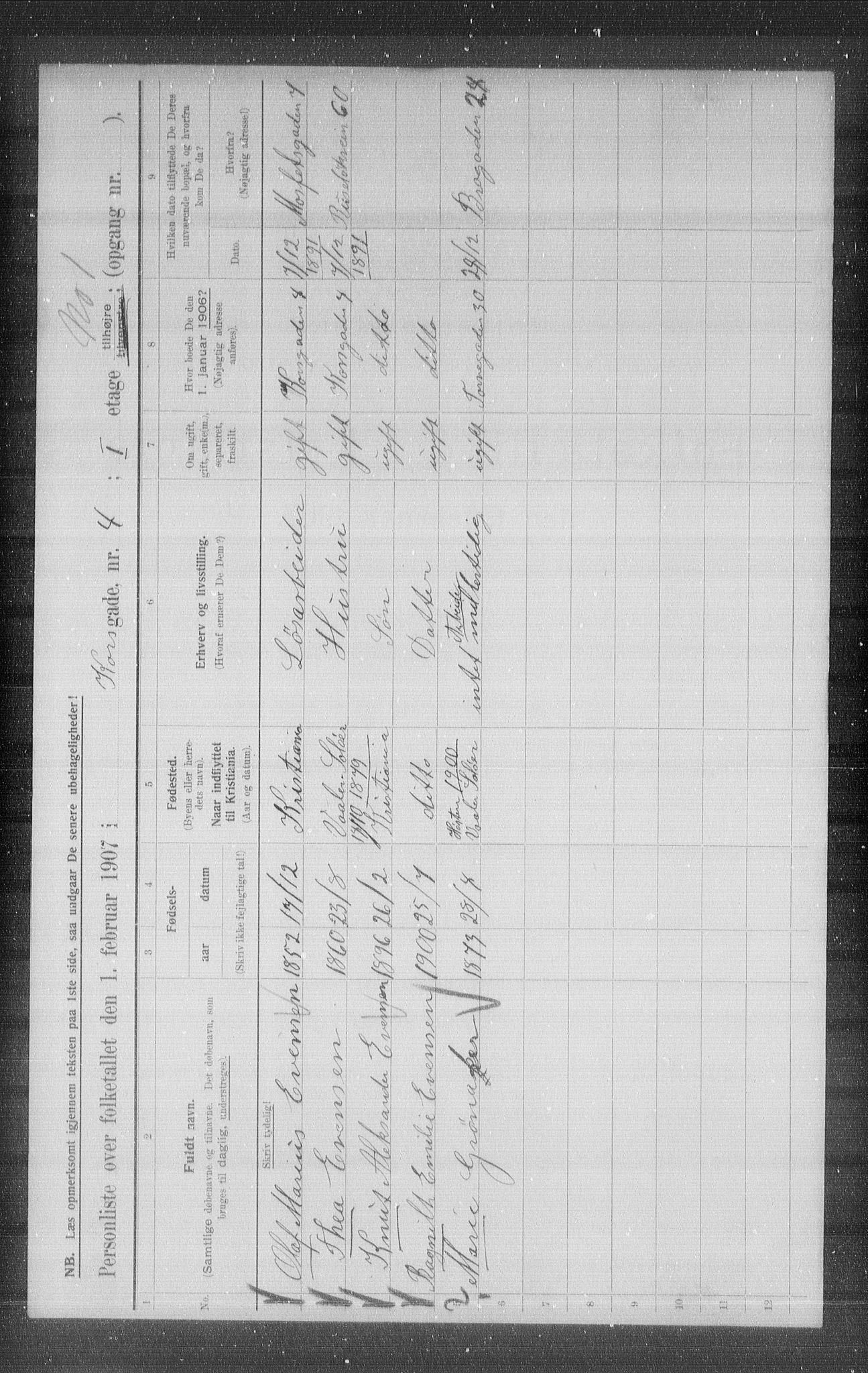 OBA, Municipal Census 1907 for Kristiania, 1907, p. 27242