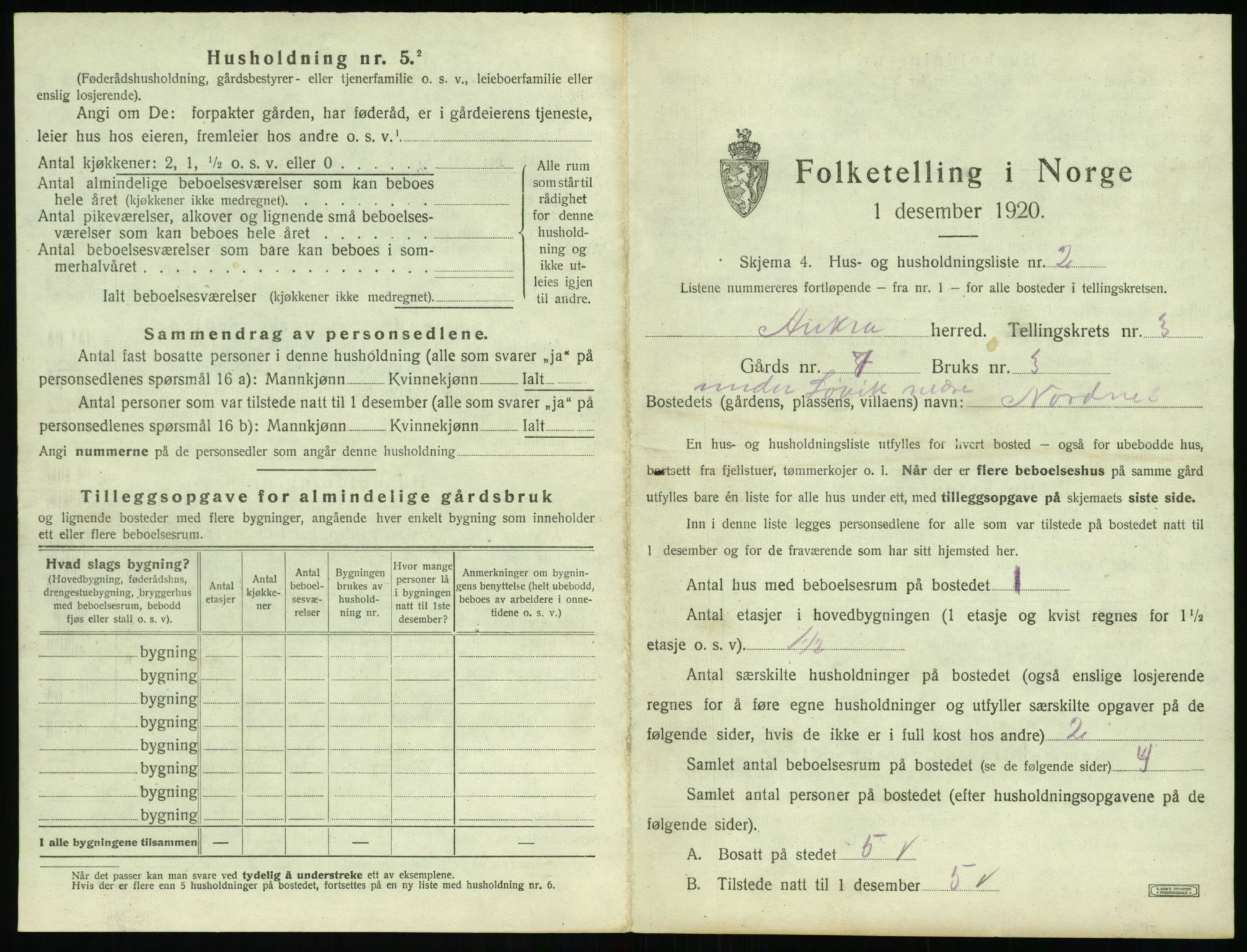 SAT, 1920 census for Aukra, 1920, p. 309