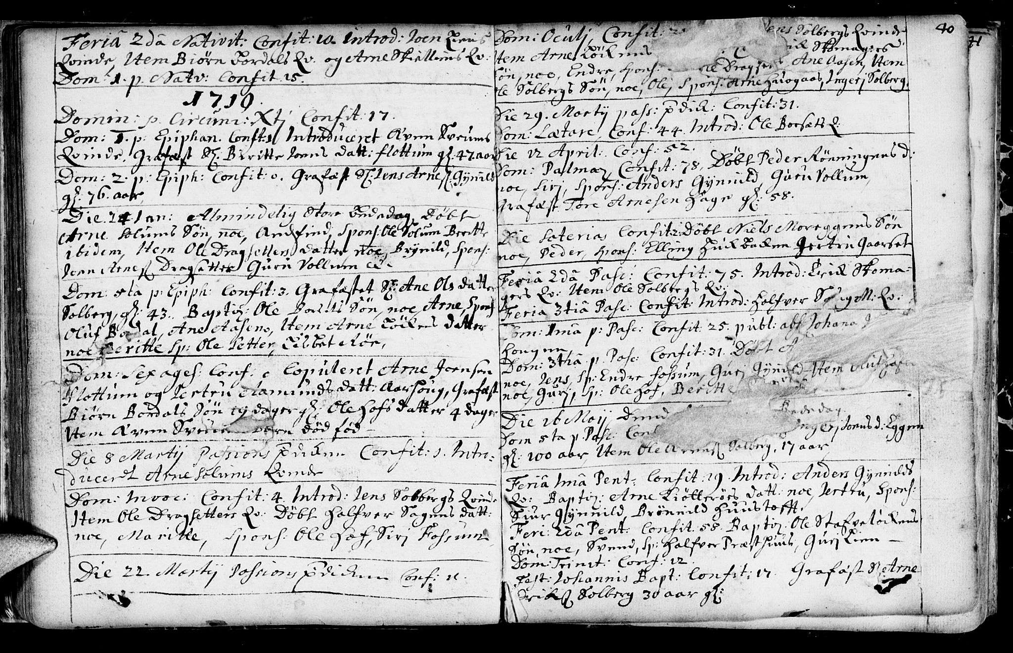 Ministerialprotokoller, klokkerbøker og fødselsregistre - Sør-Trøndelag, AV/SAT-A-1456/689/L1036: Parish register (official) no. 689A01, 1696-1746, p. 40