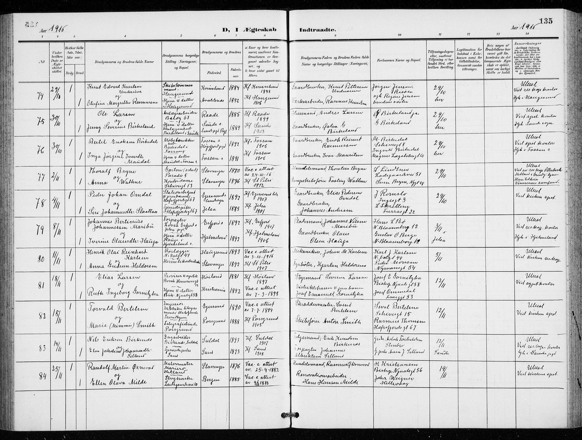 St. Petri sokneprestkontor, AV/SAST-A-101813/001/30/30BB/L0009: Parish register (copy) no. B 9, 1902-1935, p. 135