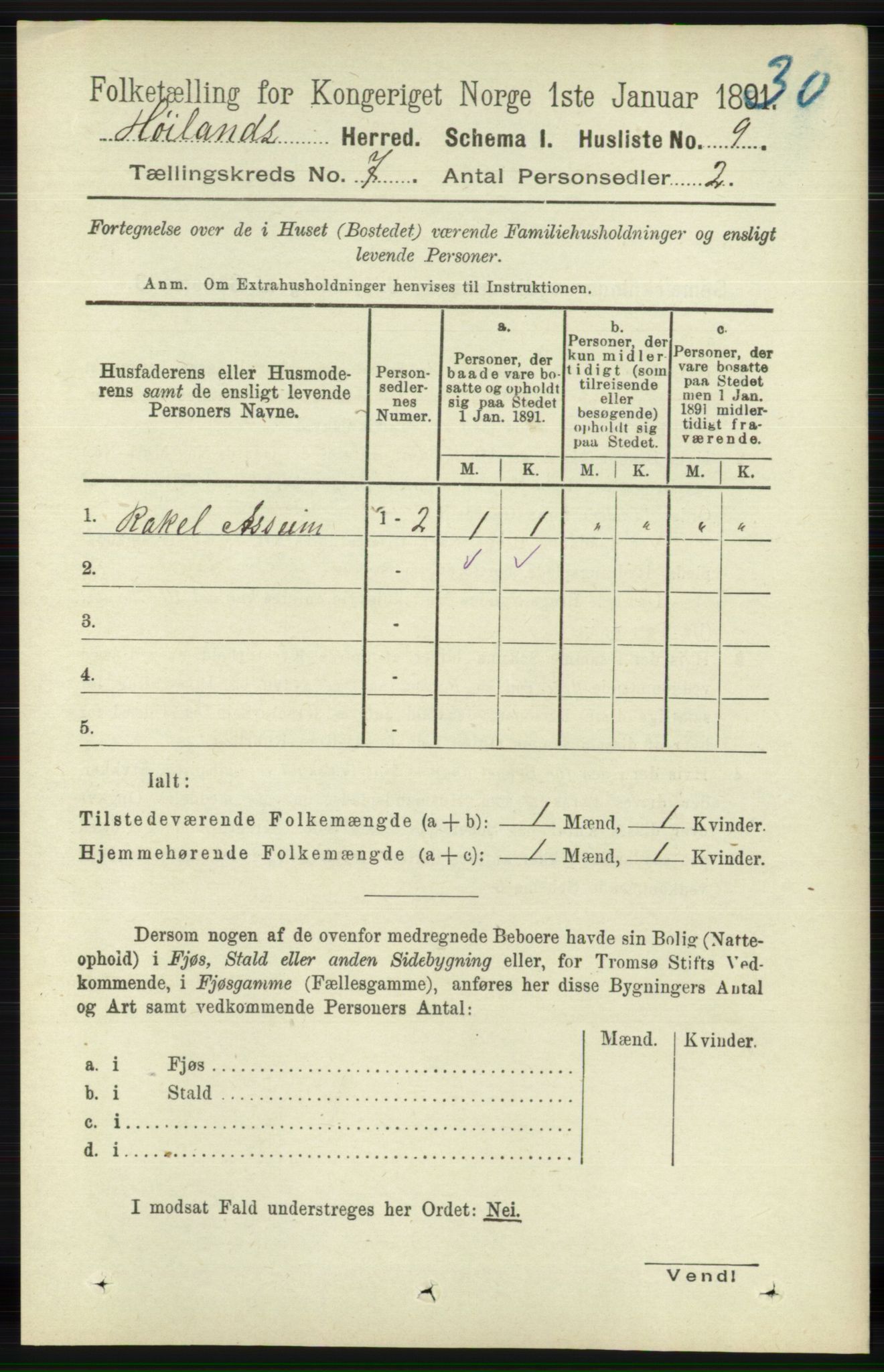 RA, 1891 census for 1123 Høyland, 1891, p. 2320