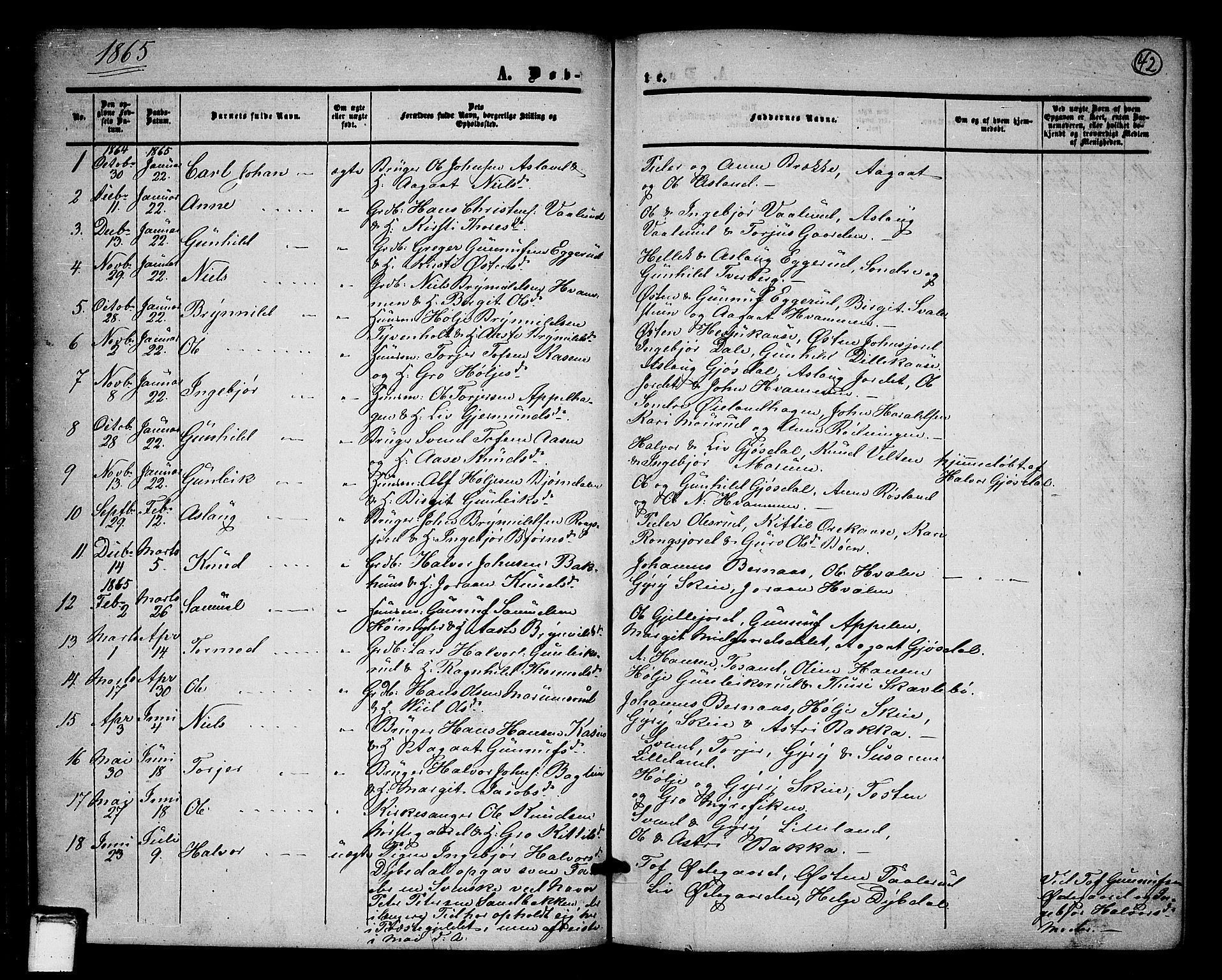 Tinn kirkebøker, SAKO/A-308/G/Ga/L0002: Parish register (copy) no. I 2, 1851-1883, p. 42