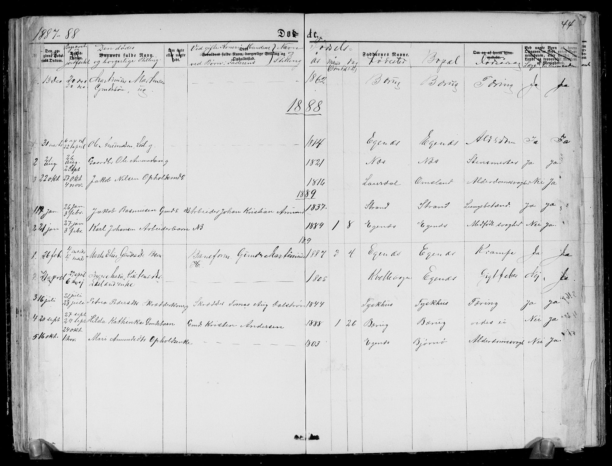 Brunlanes kirkebøker, SAKO/A-342/G/Gc/L0001: Parish register (copy) no. III 1, 1866-1890, p. 44