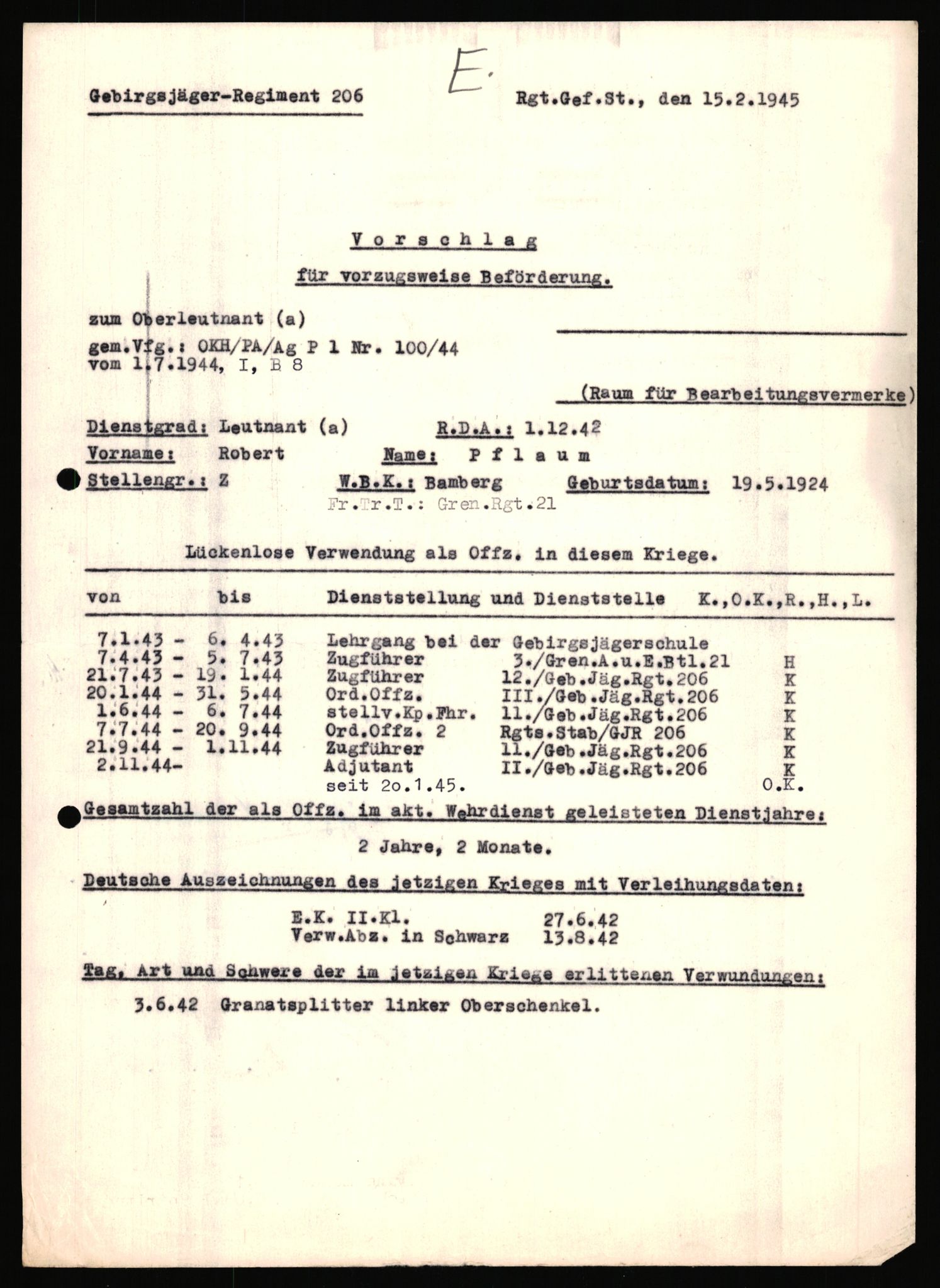 Forsvarets Overkommando. 2 kontor. Arkiv 11.4. Spredte tyske arkivsaker, AV/RA-RAFA-7031/D/Dar/Dara/L0018: Personalbøker, 1940-1945, p. 1219