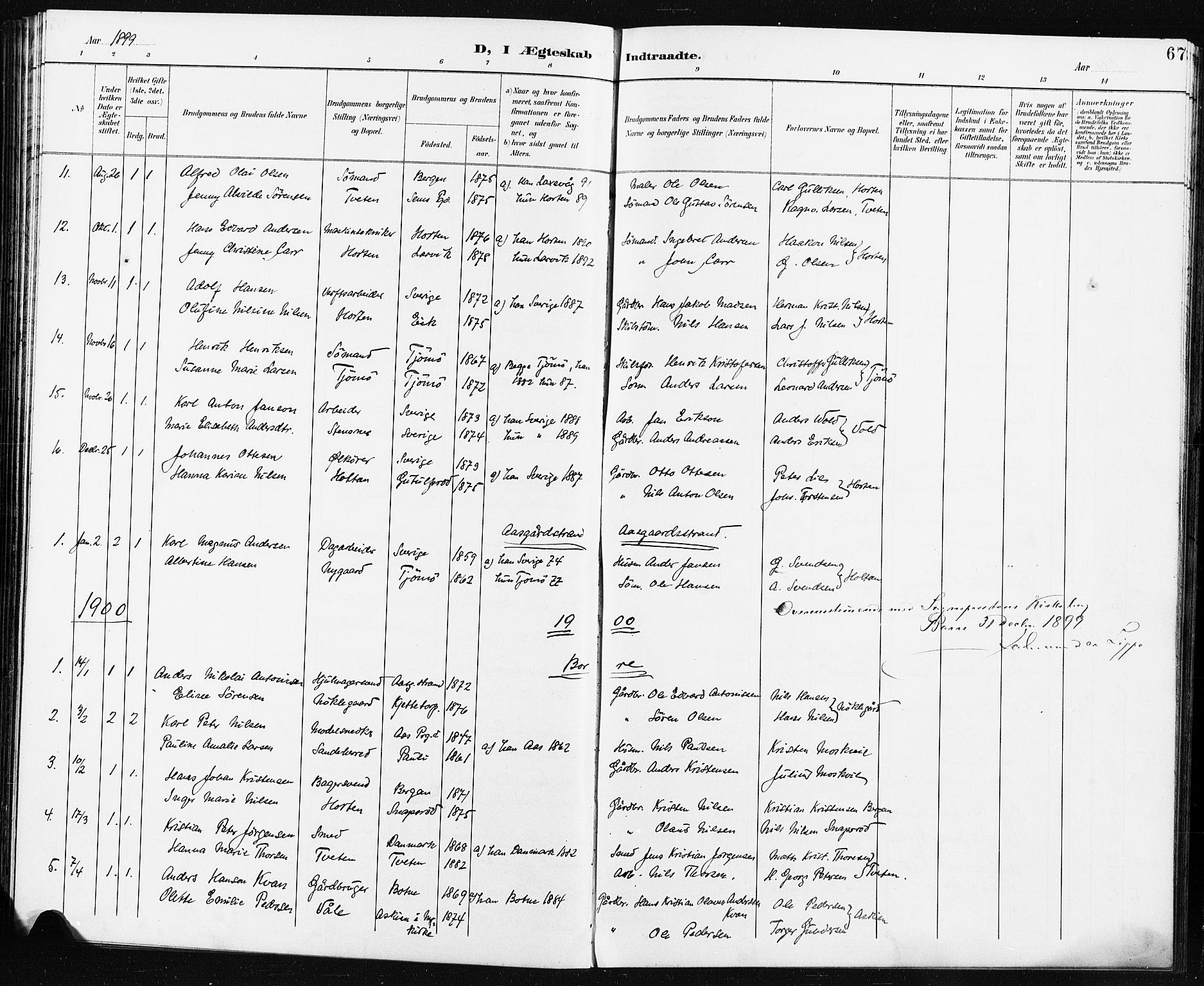 Borre kirkebøker, SAKO/A-338/G/Ga/L0004: Parish register (copy) no. I 4, 1892-1913, p. 67