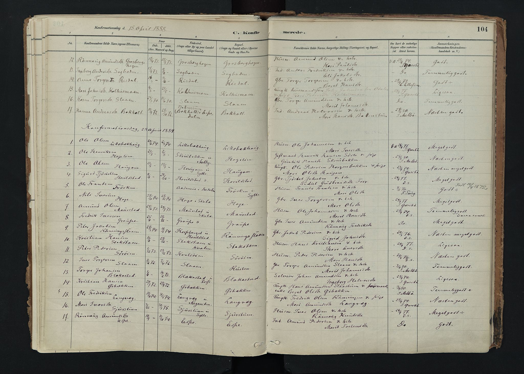 Nord-Fron prestekontor, AV/SAH-PREST-080/H/Ha/Haa/L0005: Parish register (official) no. 5, 1884-1914, p. 104